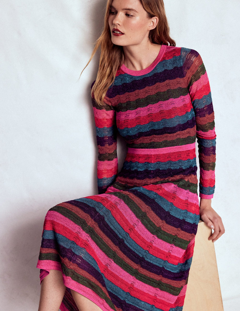 Metallic Wave Dress-Multi Stripe