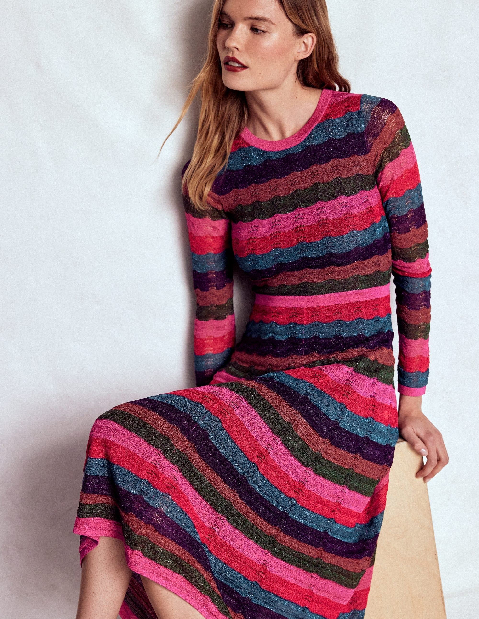 Metallic Wave Dress-Multi Stripe