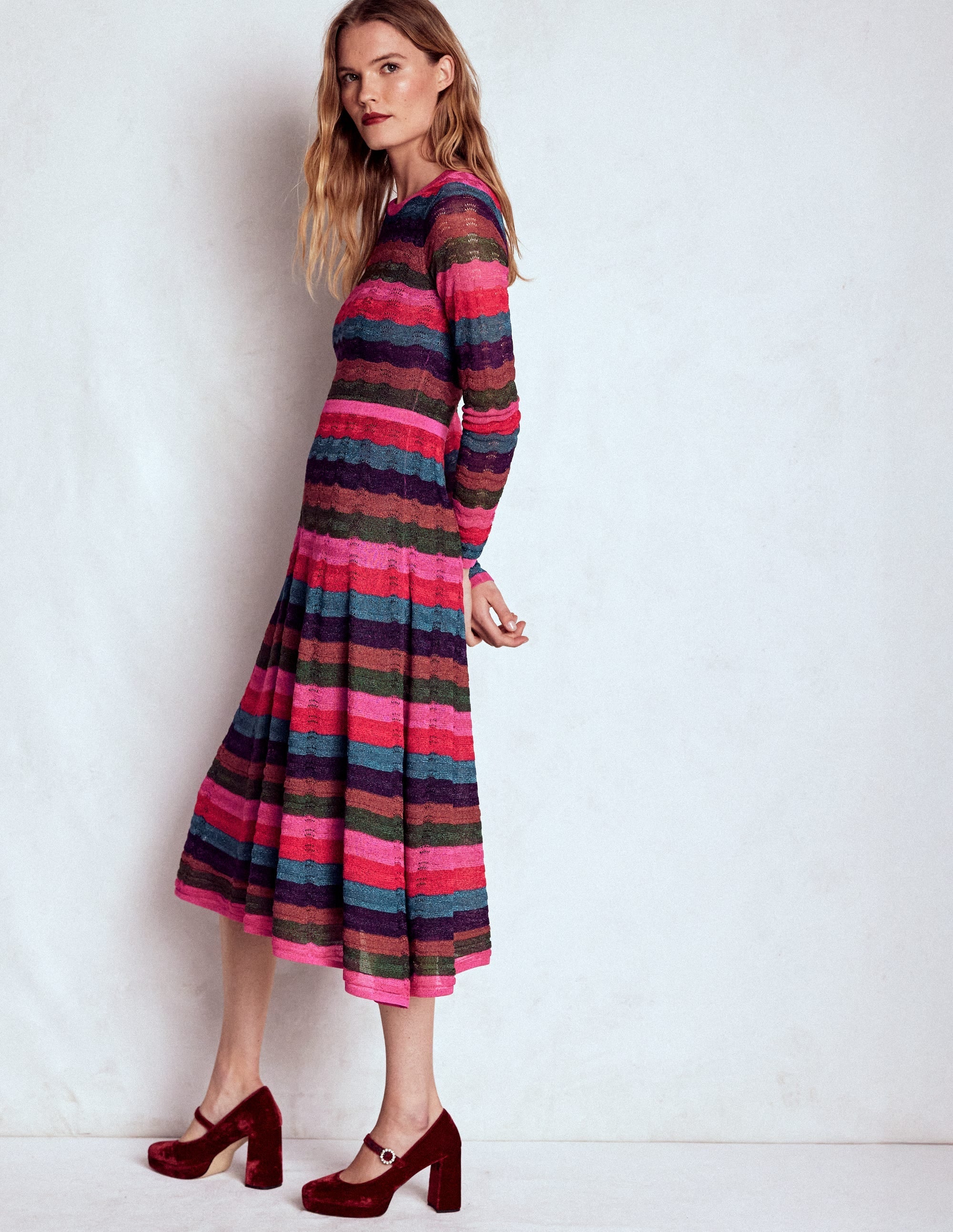 Metallic Wave Dress-Multi Stripe