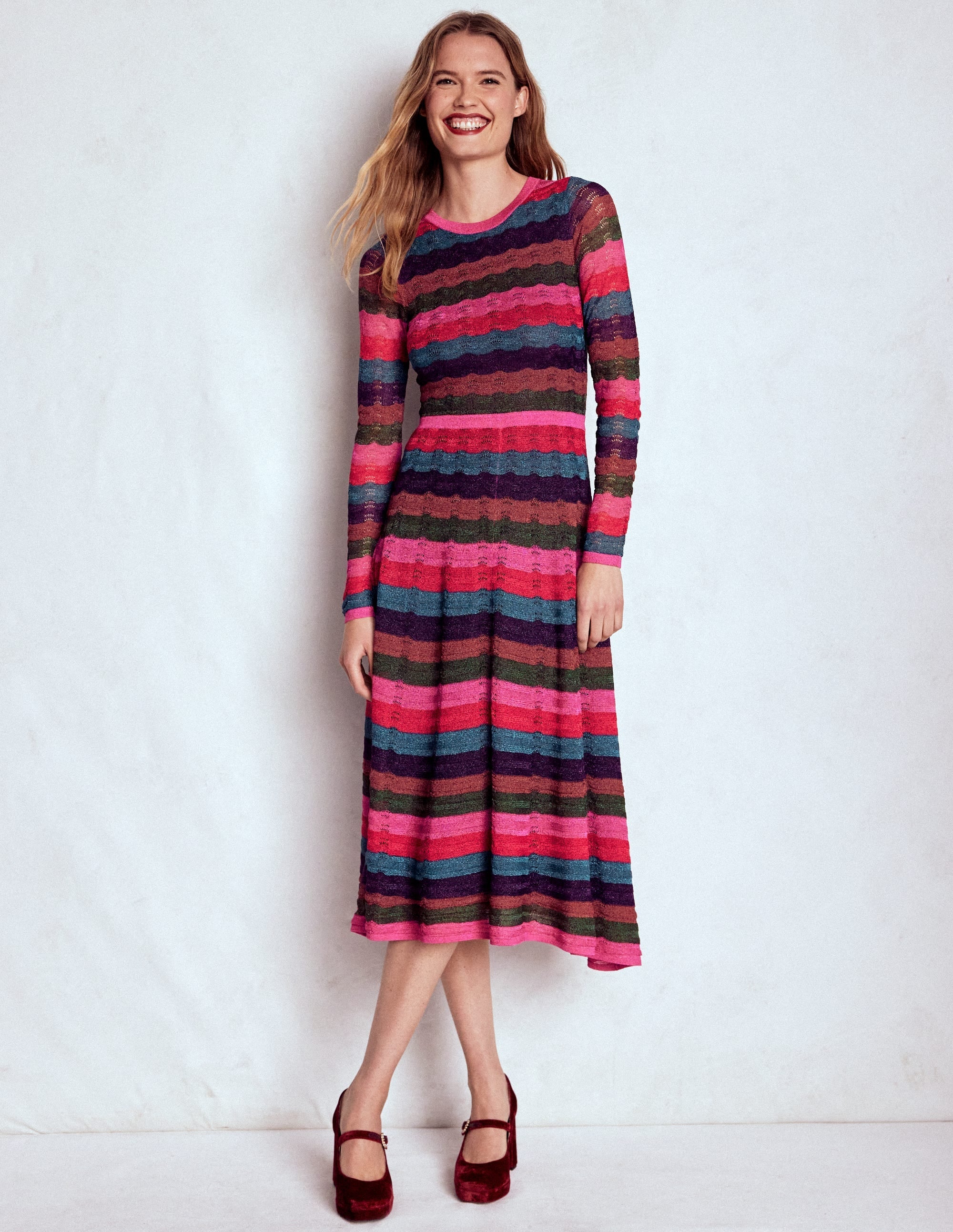 Metallic Wave Dress-Multi Stripe
