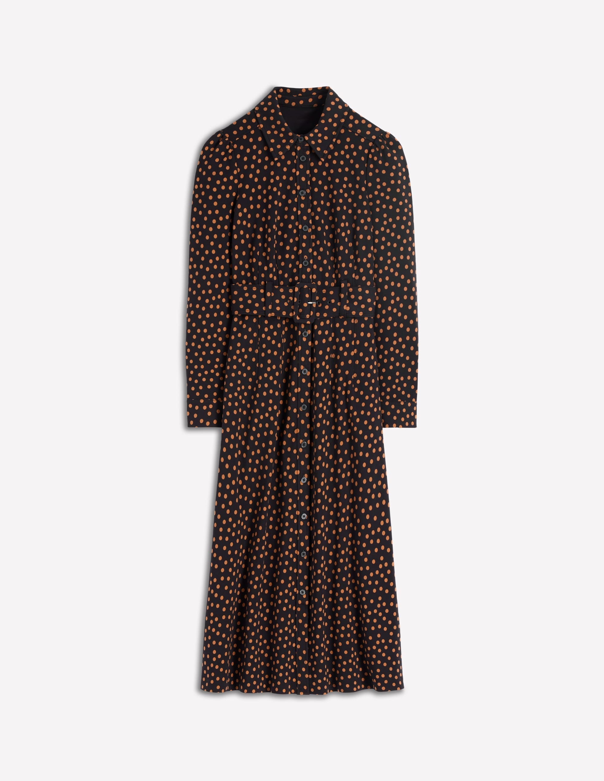 Anita Long Sleeve Shirt Dress-Black, Painted Dot