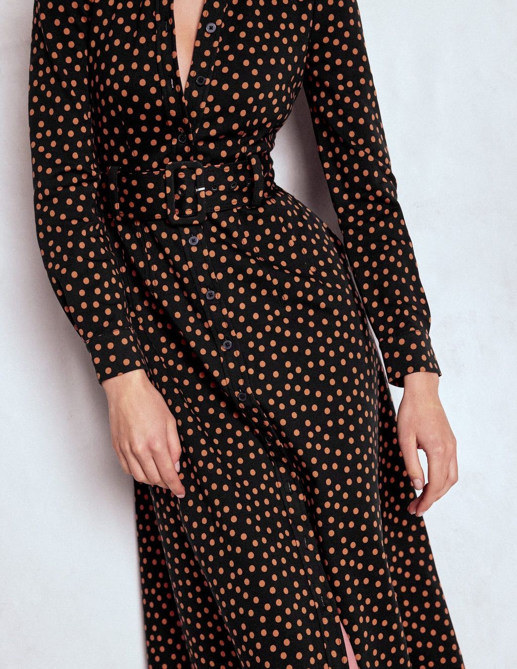 Anita Long Sleeve Shirt Dress-Black, Painted Dot