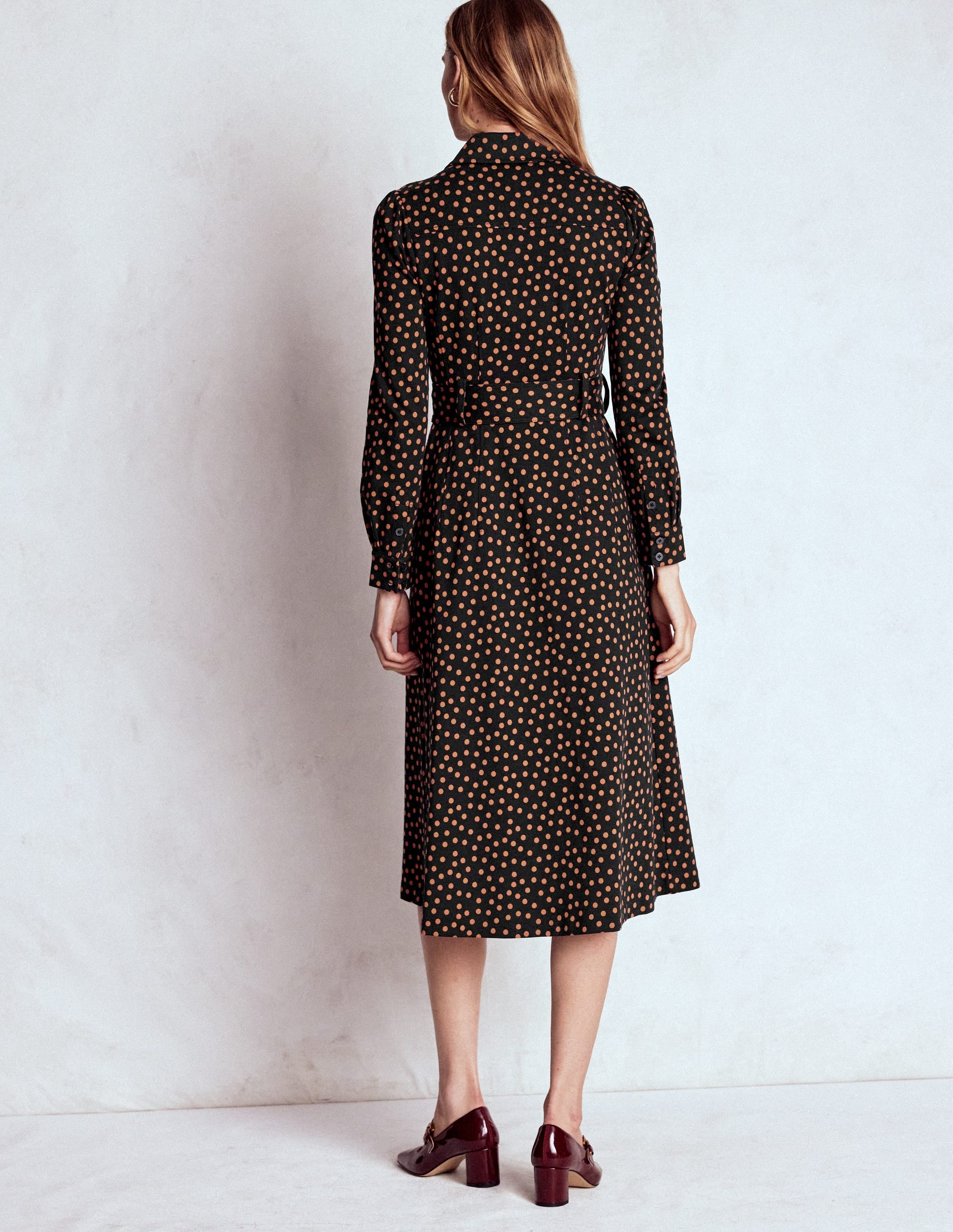 Anita Long Sleeve Shirt Dress-Black, Painted Dot