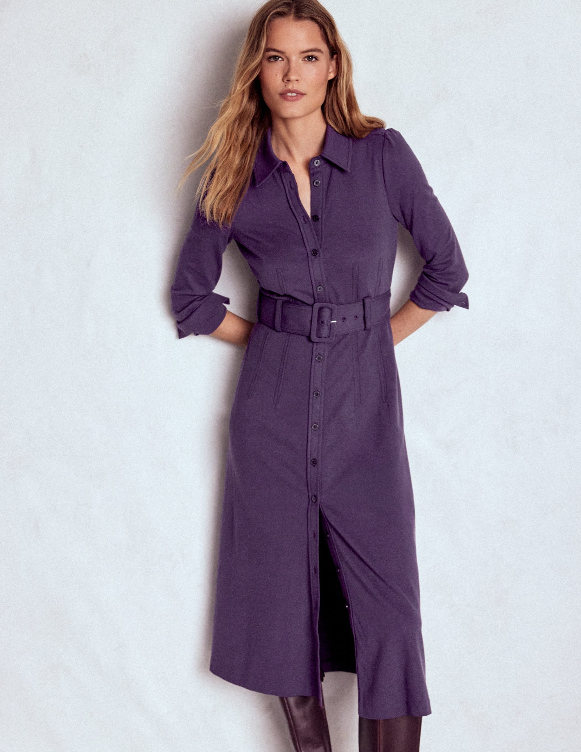 Anita Long Sleeve Shirt Dress-Blackberry