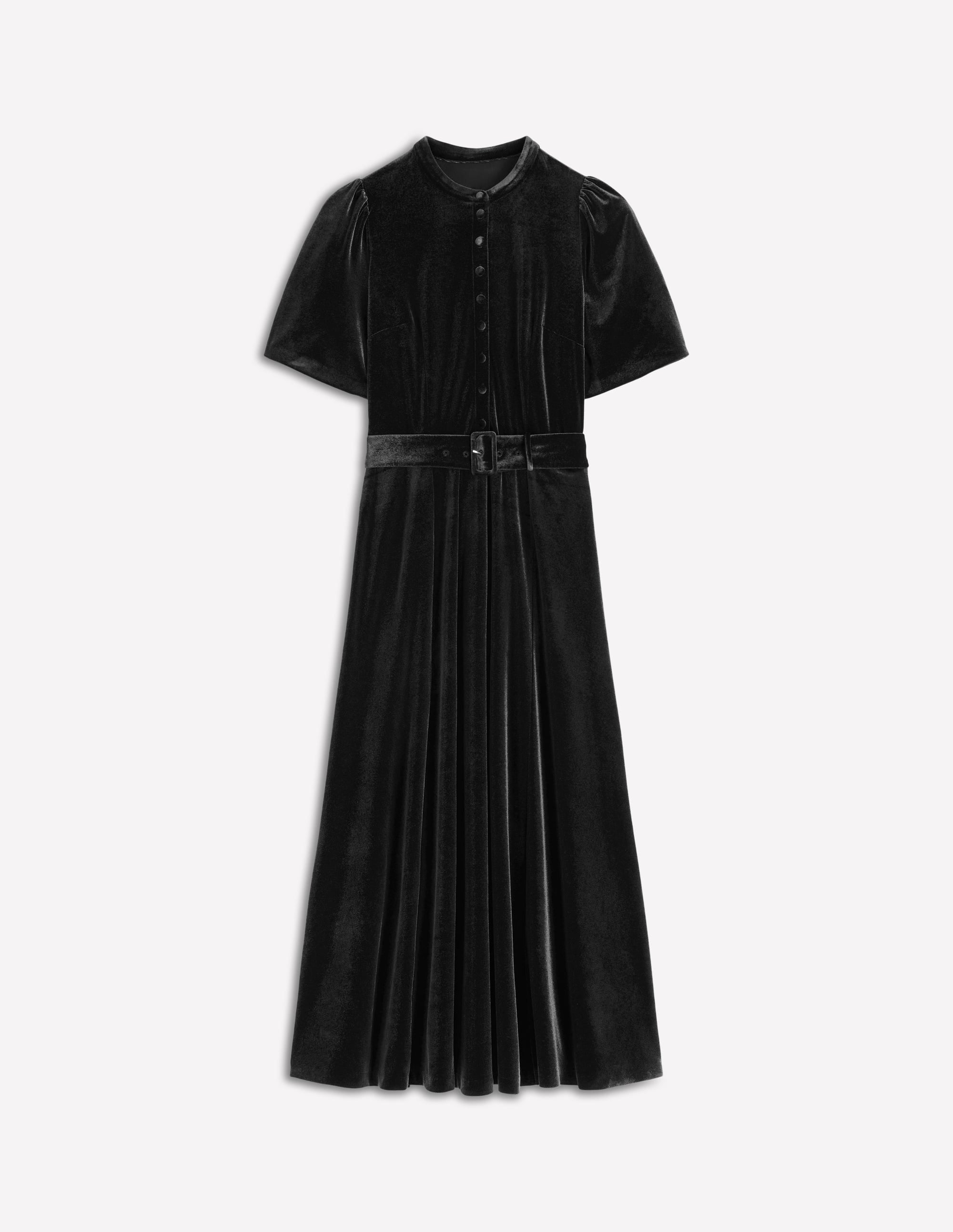 Kate Velvet Shirt Dress-Black