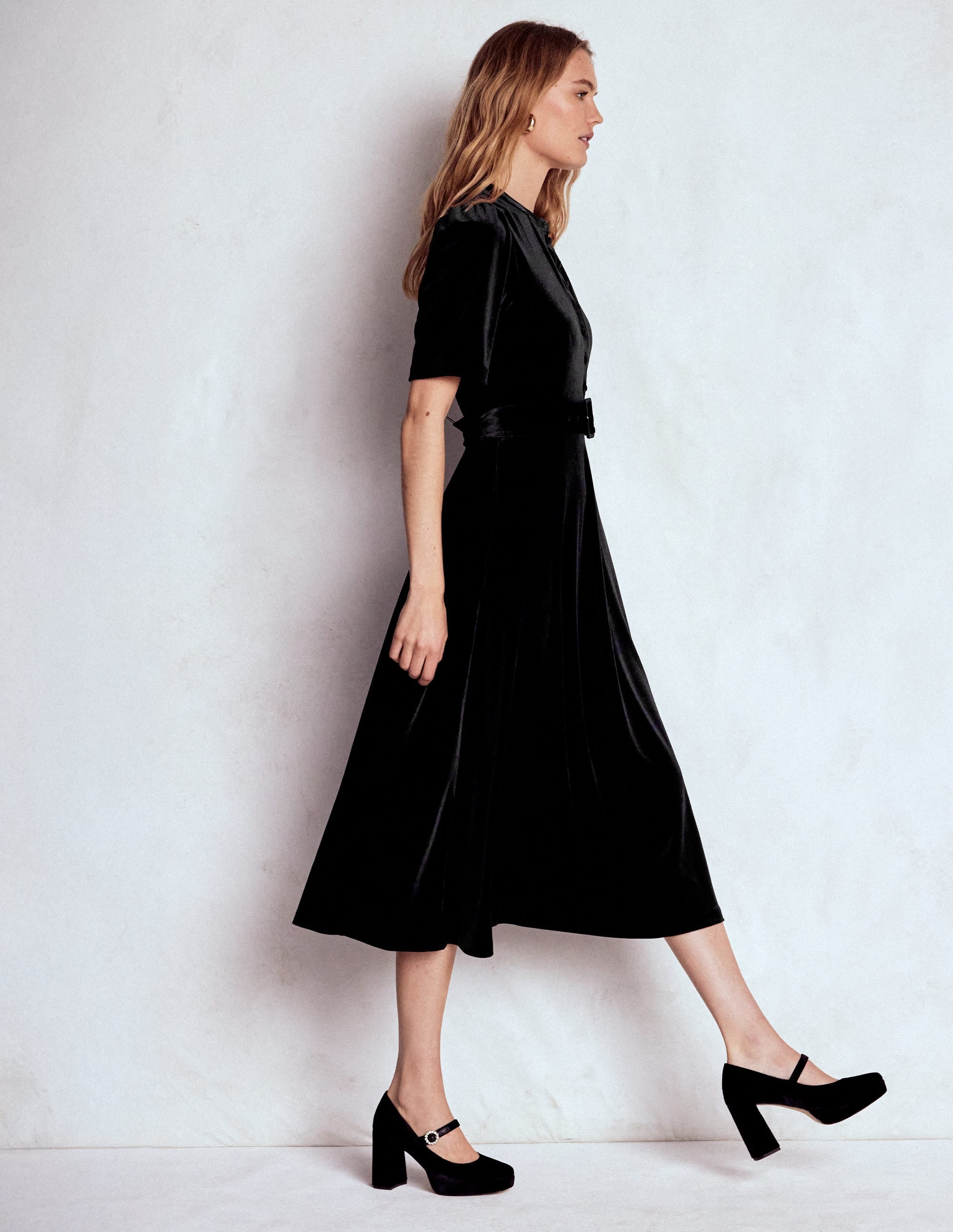 Kate Velvet Shirt Dress-Black