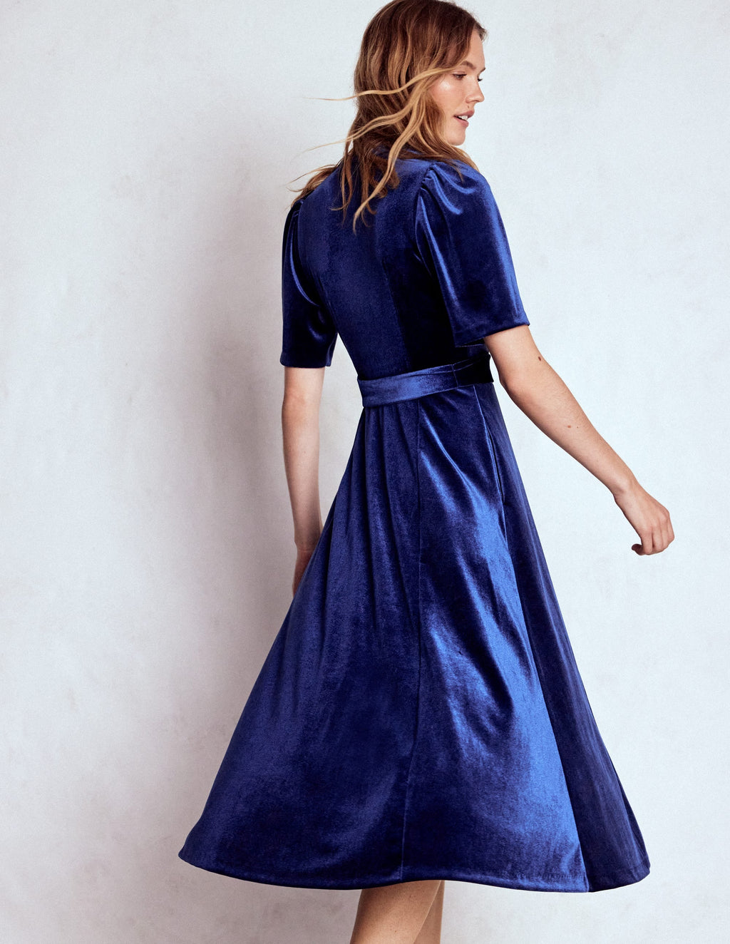 Kate Velvet Shirt Dress-Sapphire Blue