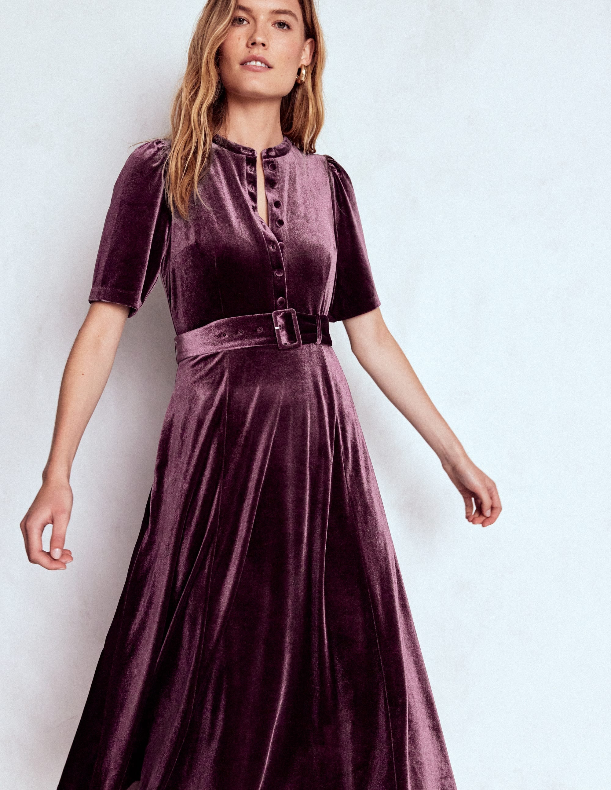 Kate Velvet Shirt Dress-Dark Cherry