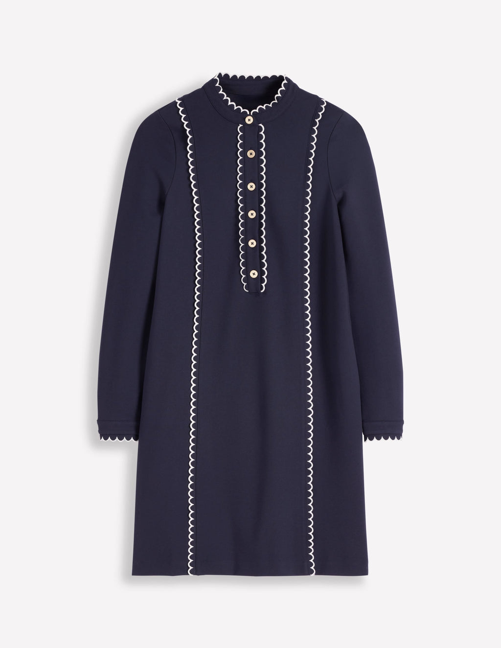 Scallop Detail Shift Dress-Navy