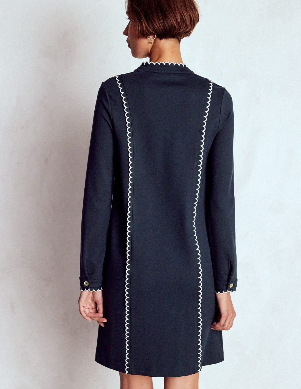 Scallop Detail Shift Dress-Navy