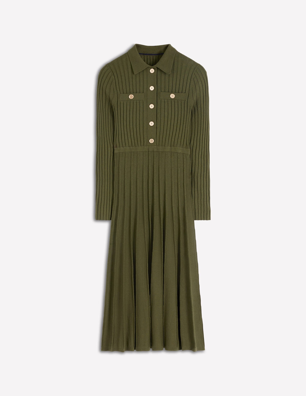 Brönte Knitted Rib Shirt Dress-Woodland Green
