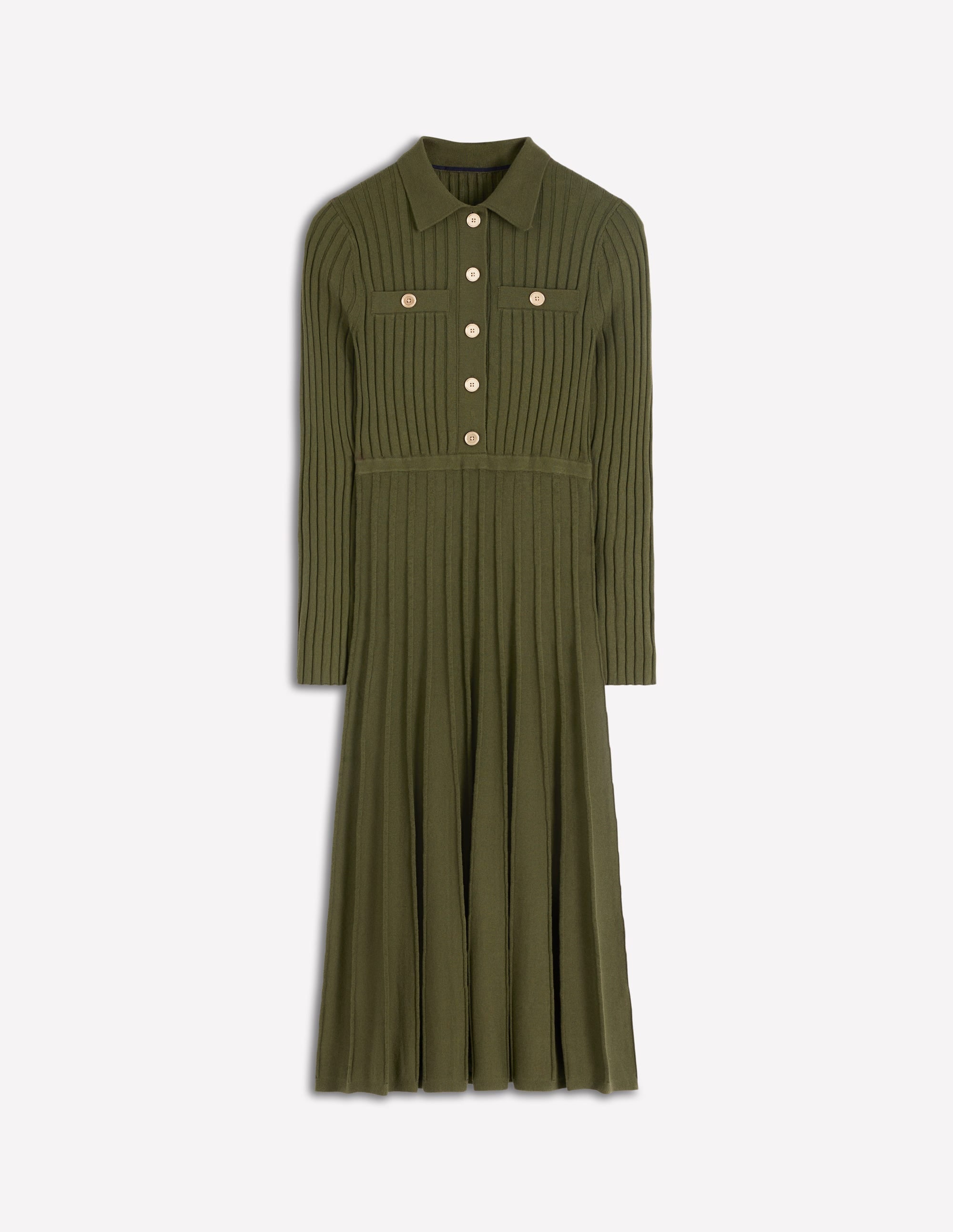 Brönte Knitted Rib Shirt Dress-Woodland Green