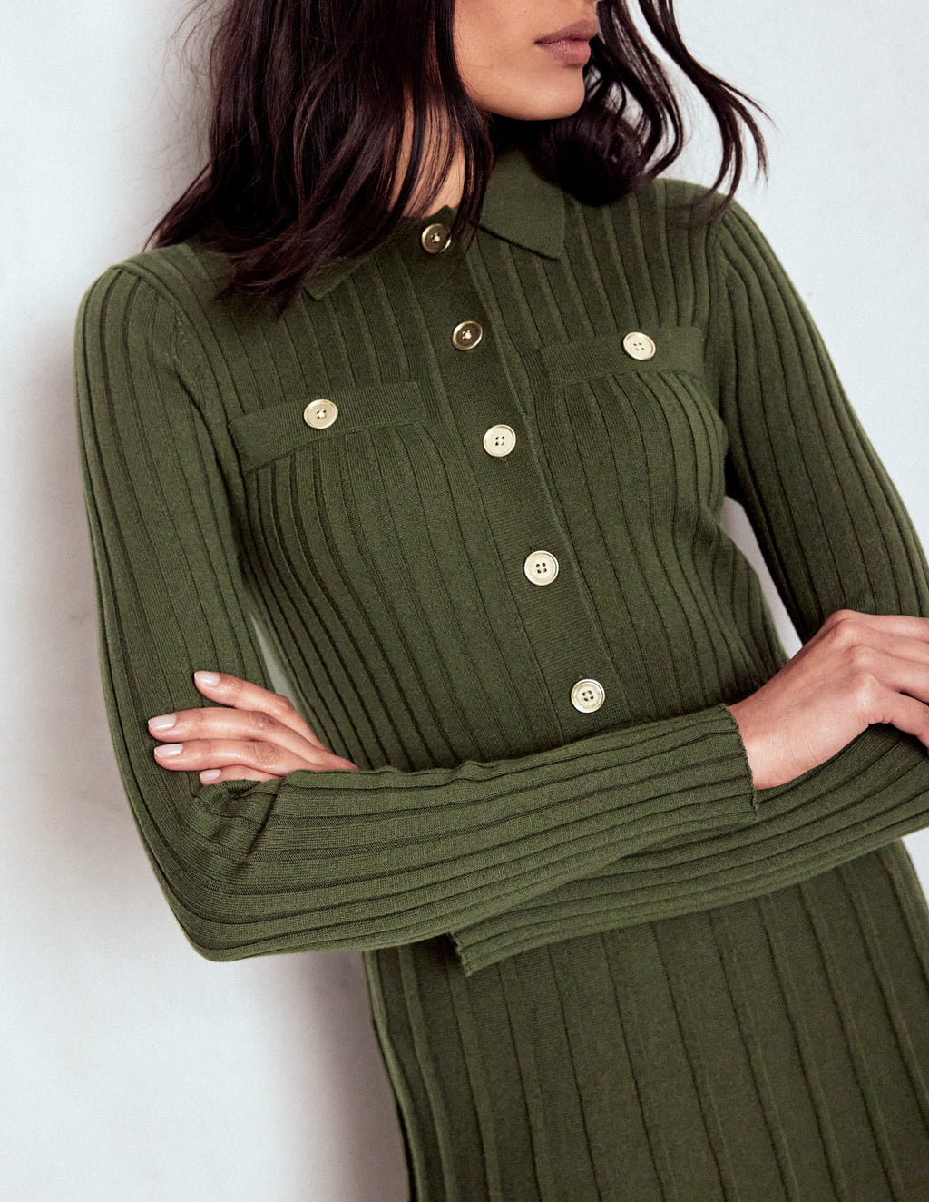 Brönte Knitted Rib Shirt Dress-Woodland Green