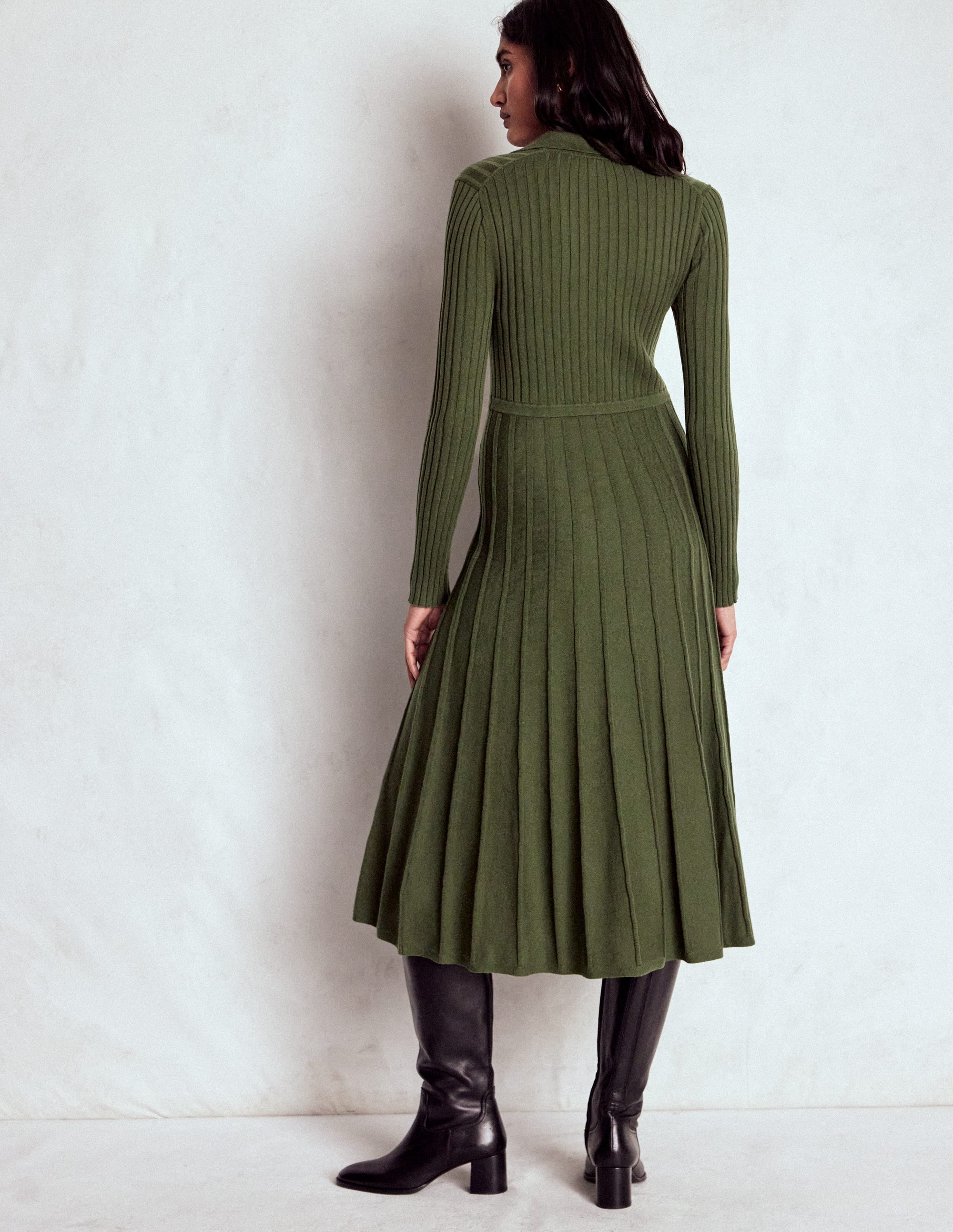 Brönte Knitted Rib Shirt Dress-Woodland Green