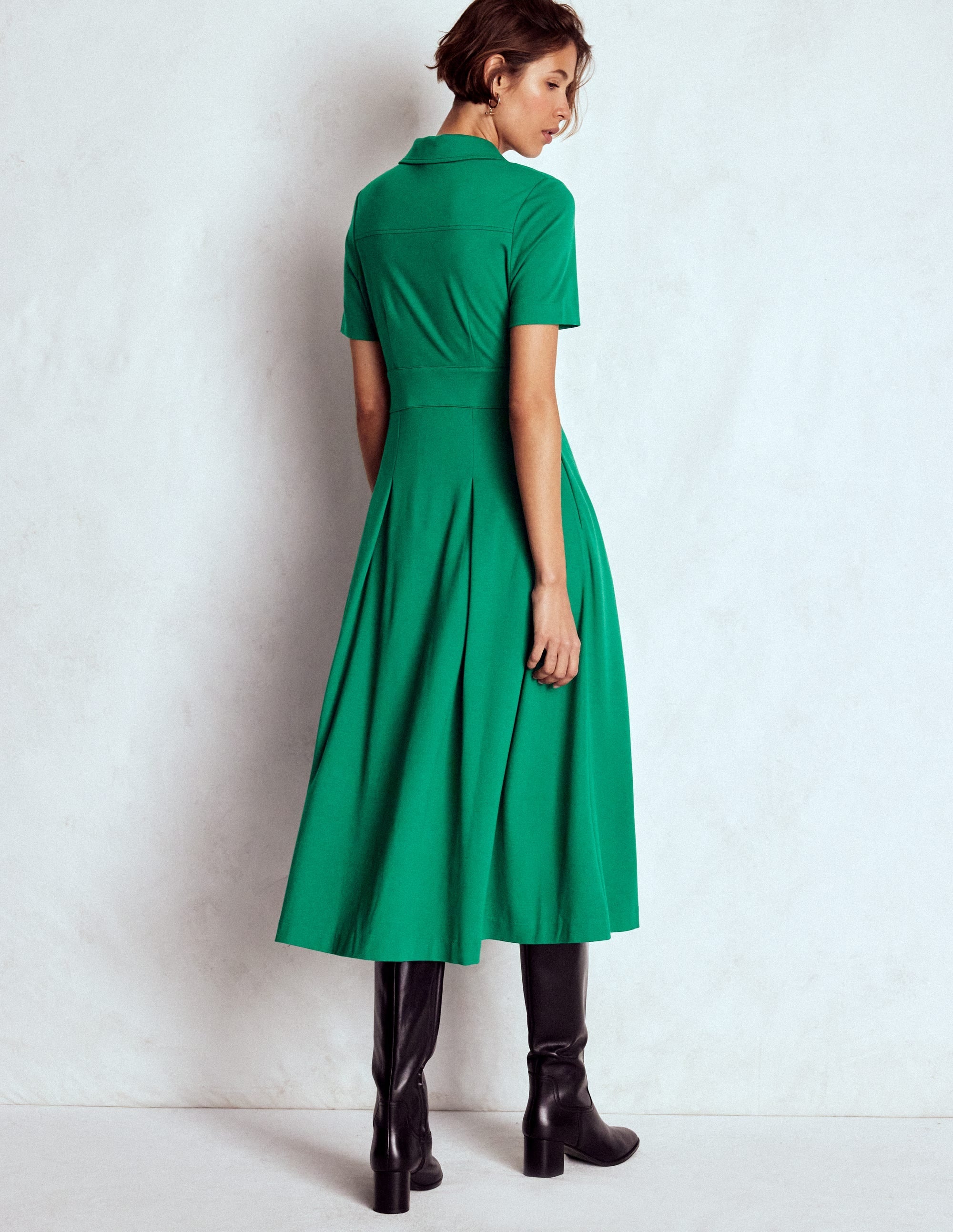 Bridget Ponte Shirt Dress-Jewel Green