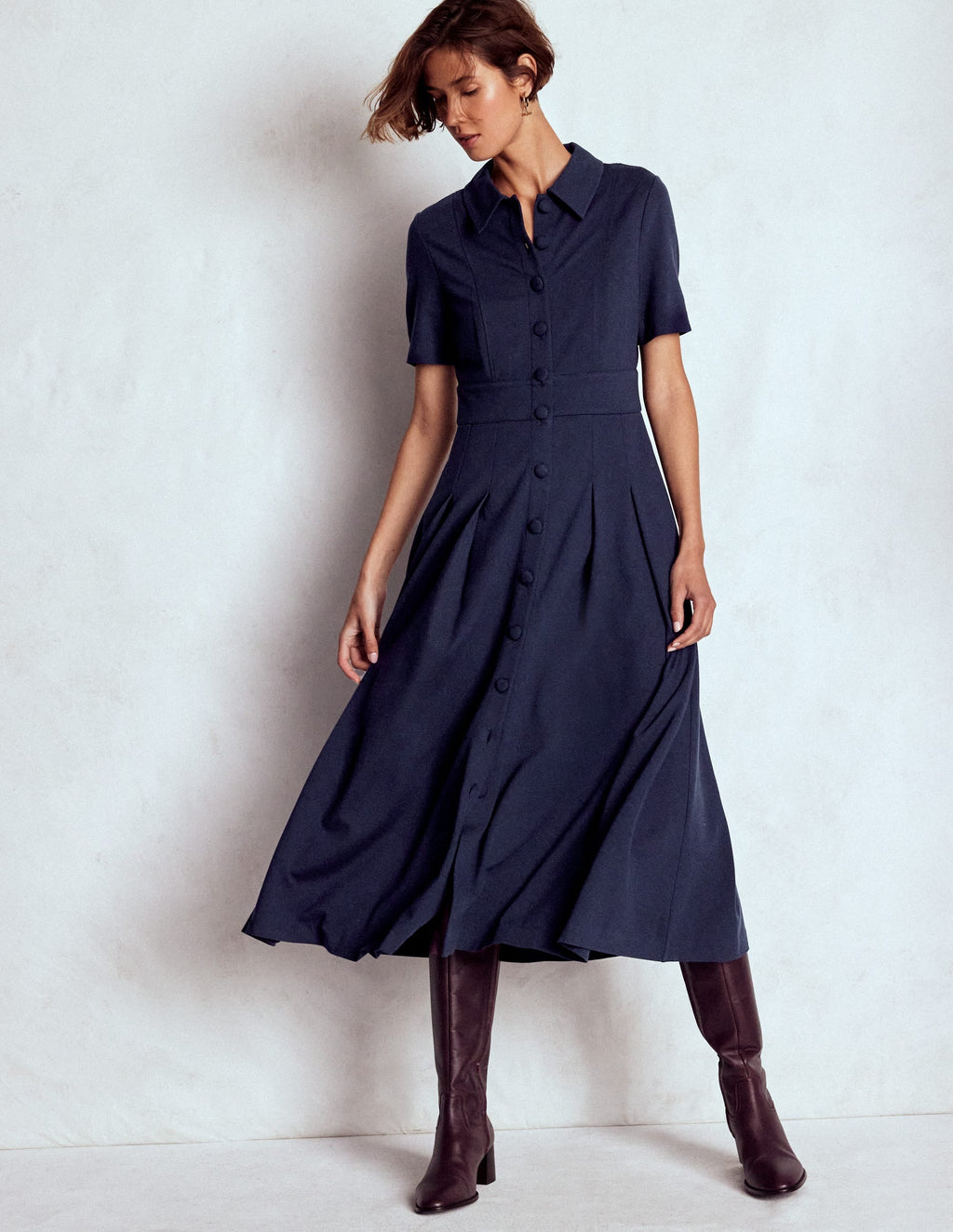 Bridget Ponte Shirt Dress-Navy