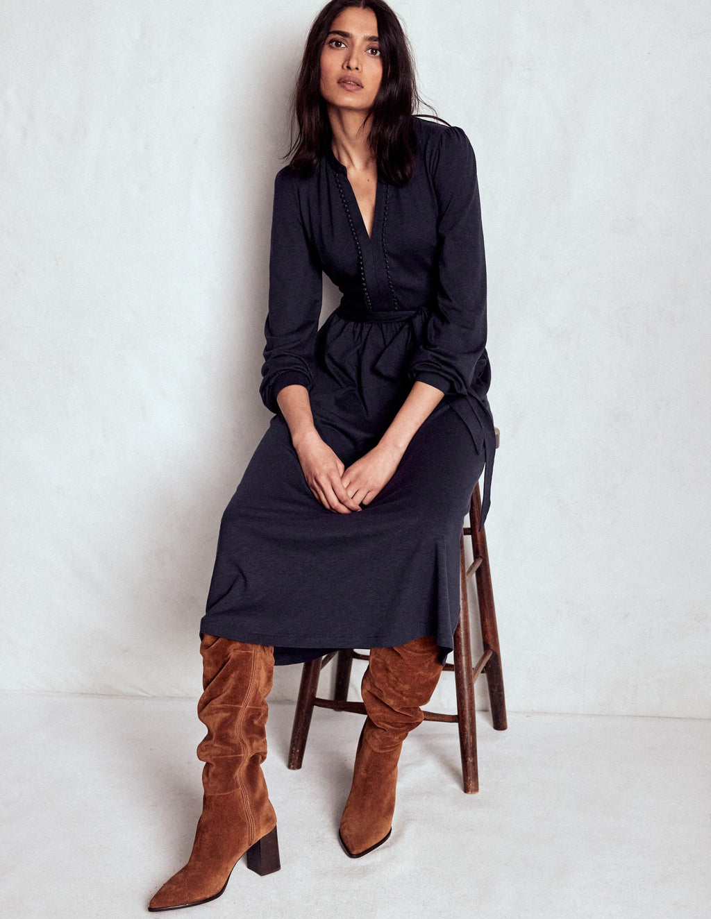 Naomi Long Sleeve Midi-Navy