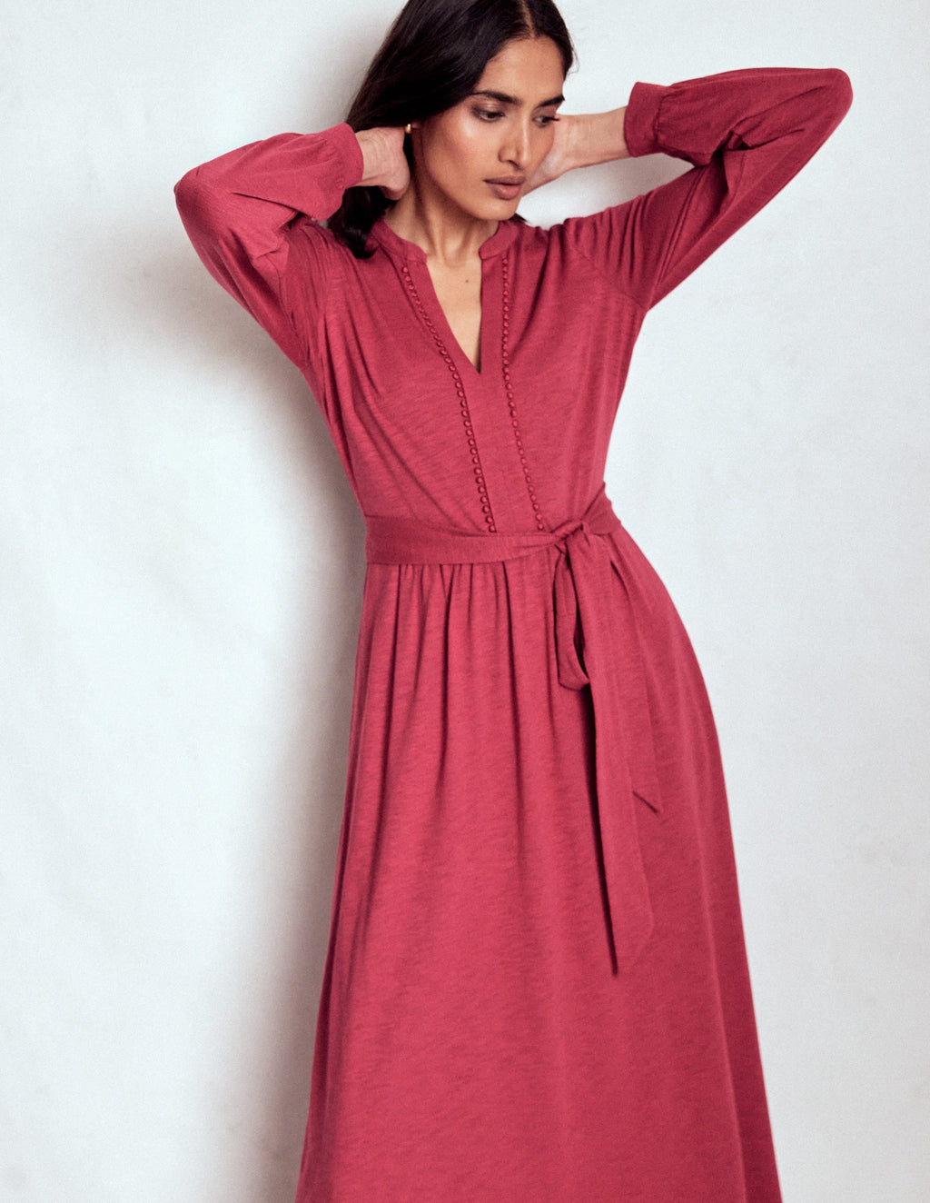 Naomi Long Sleeve Midi-Terracotta Red