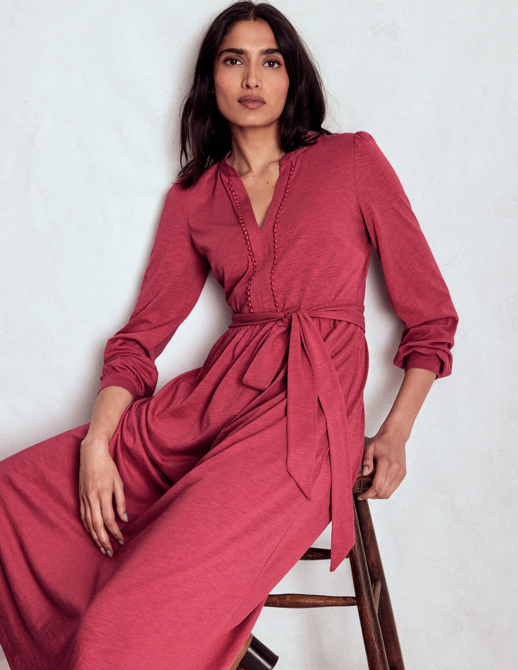 Naomi Long Sleeve Midi-Terracotta Red