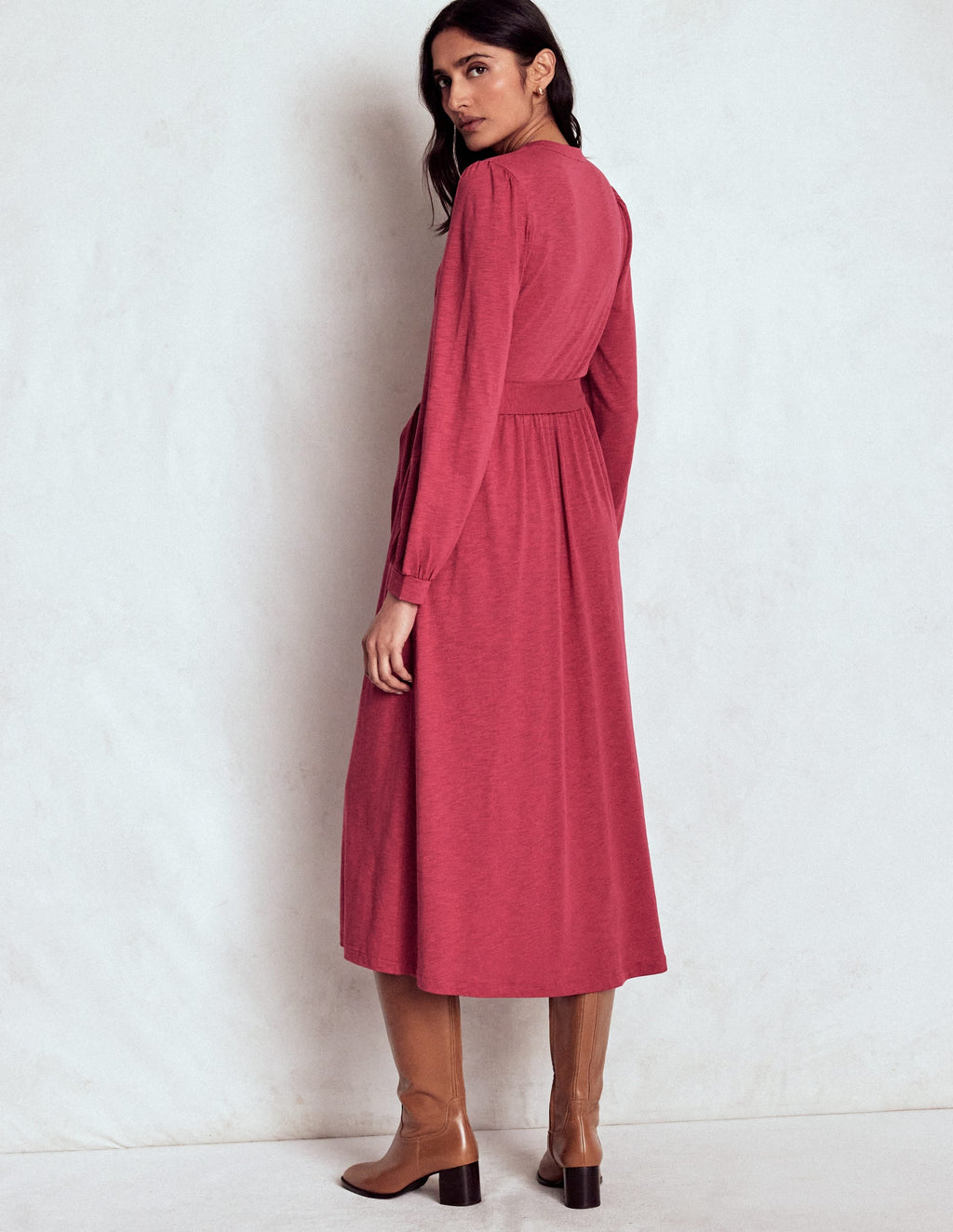 Naomi Long Sleeve Midi-Terracotta Red