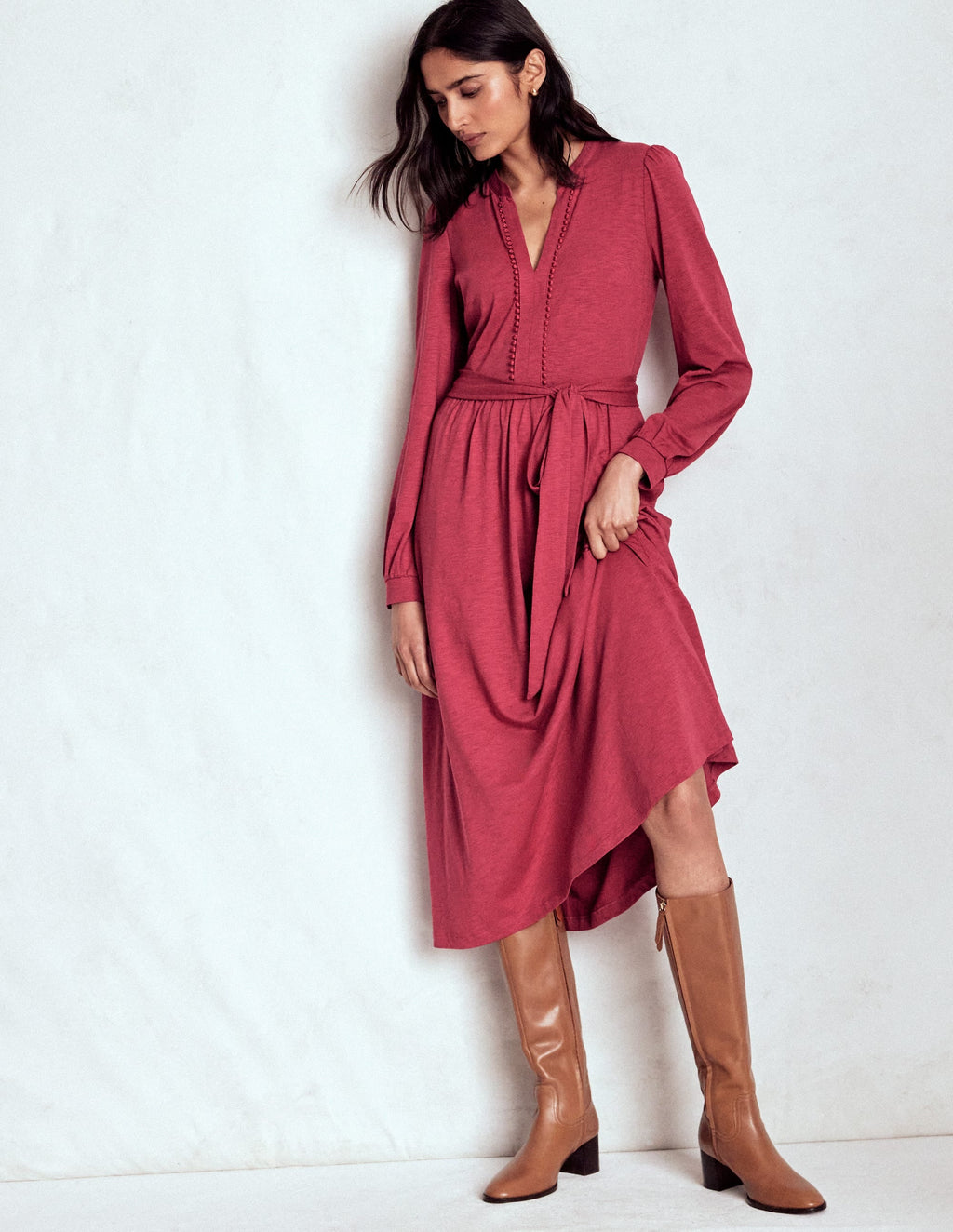 Naomi Long Sleeve Midi-Terracotta Red