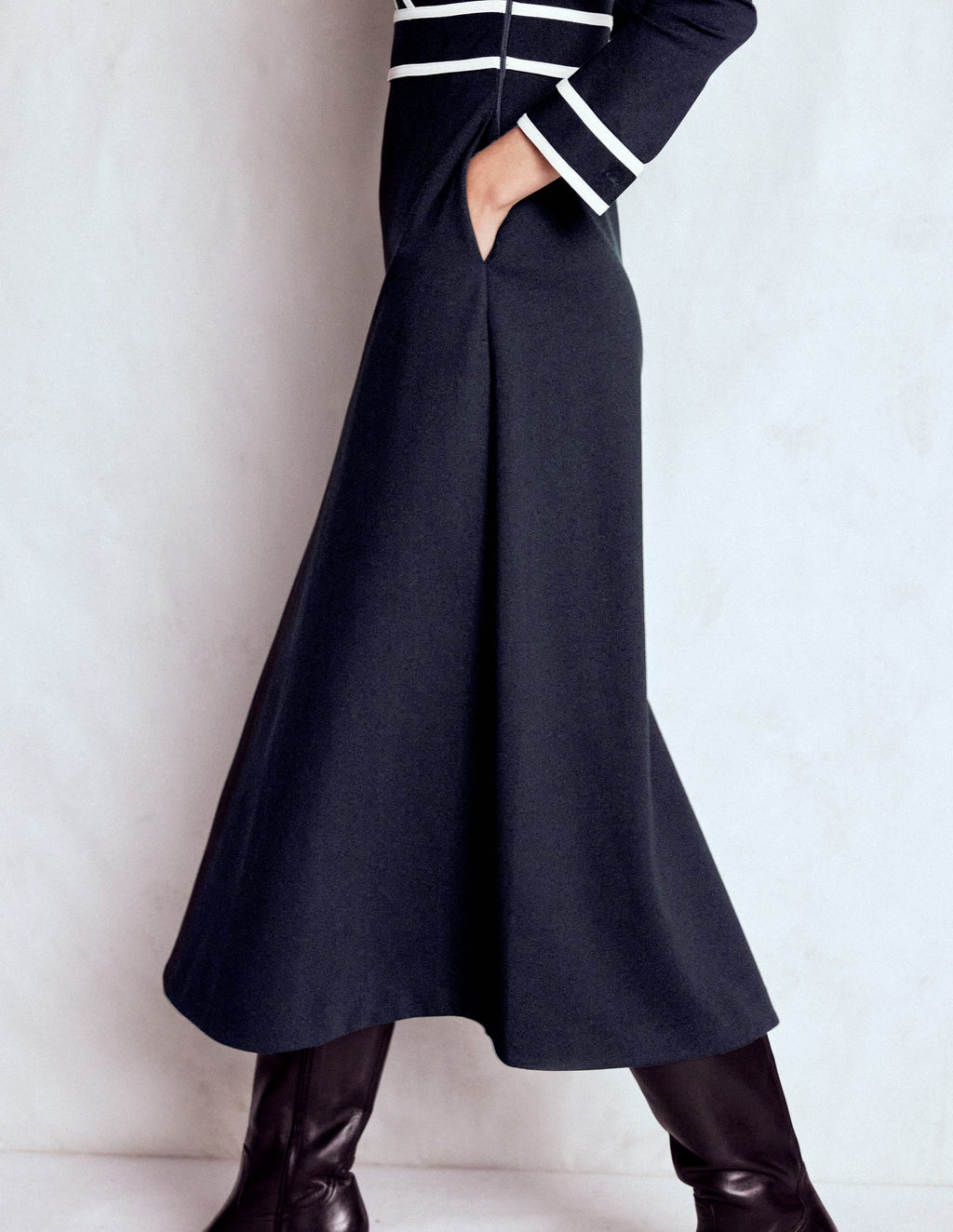 Contrast Ponte Midi Dress-Navy