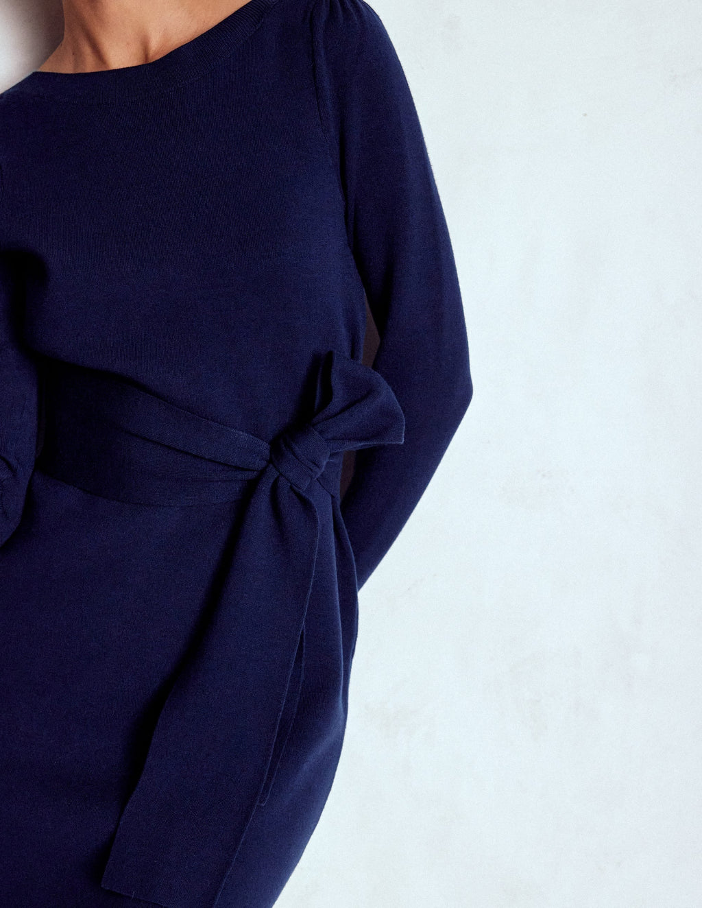 Tiana Tie Front Knitted Dress-Navy