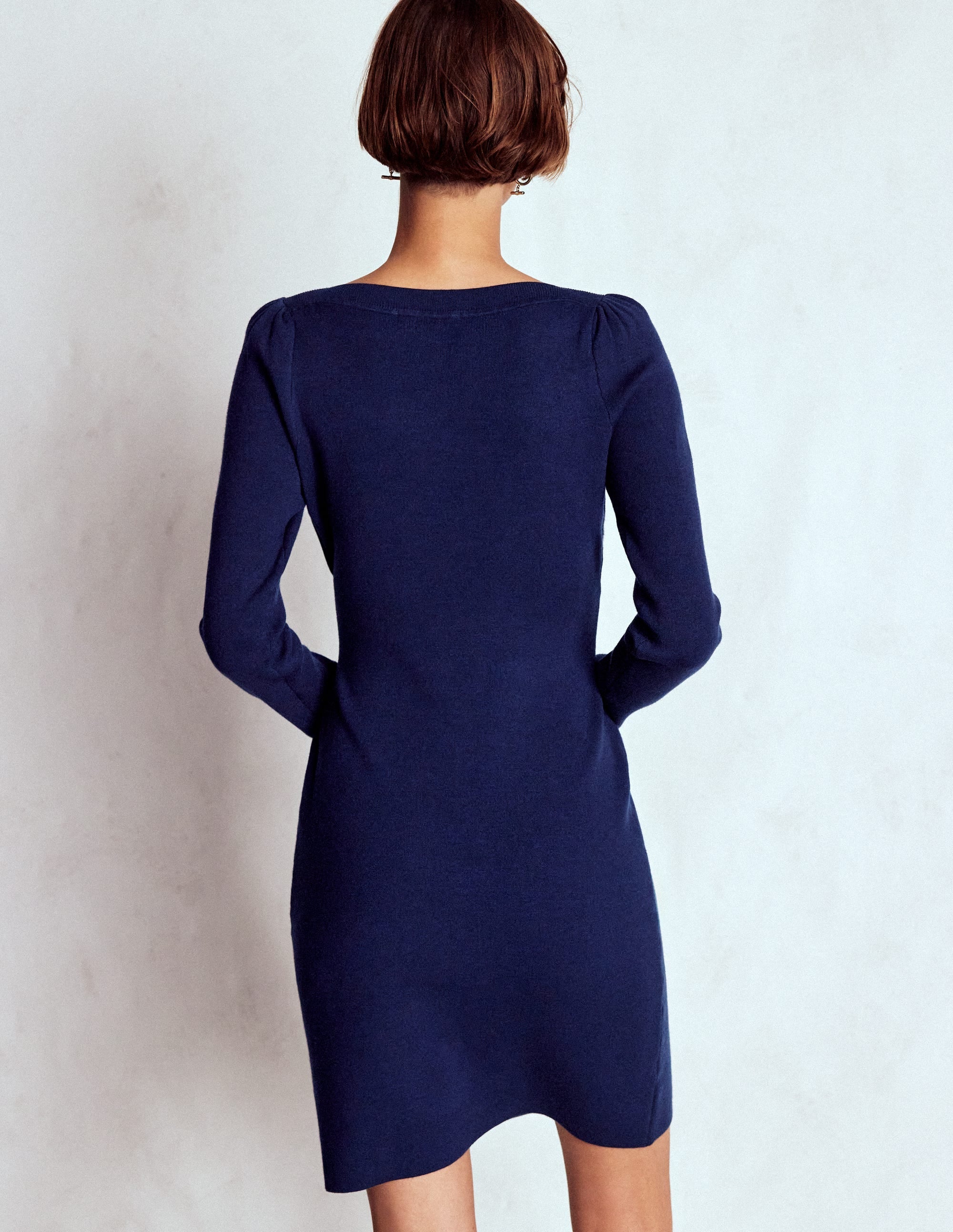 Tiana Tie Front Knitted Dress-Navy