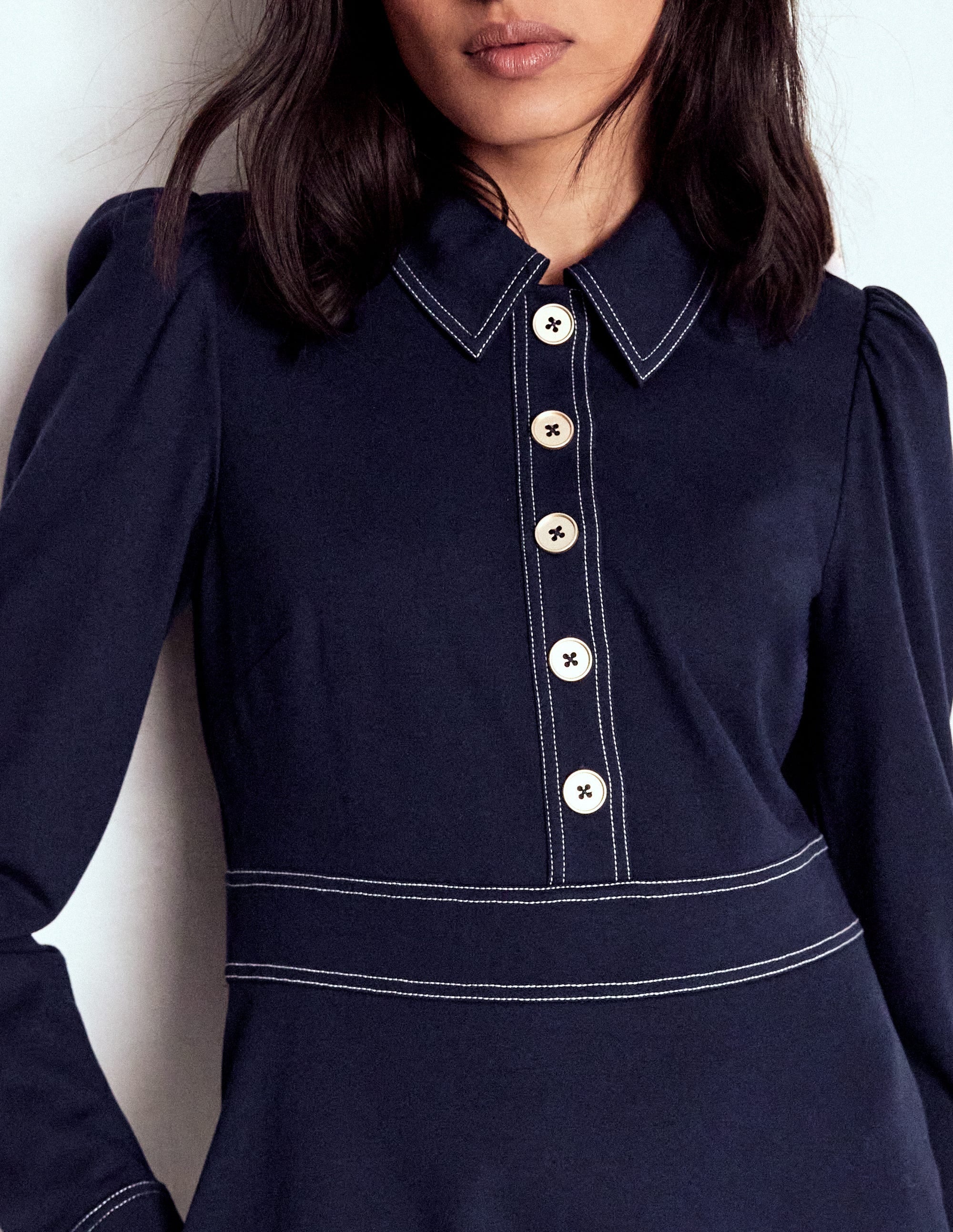 Nicolette Long Sleeve Dress-Navy