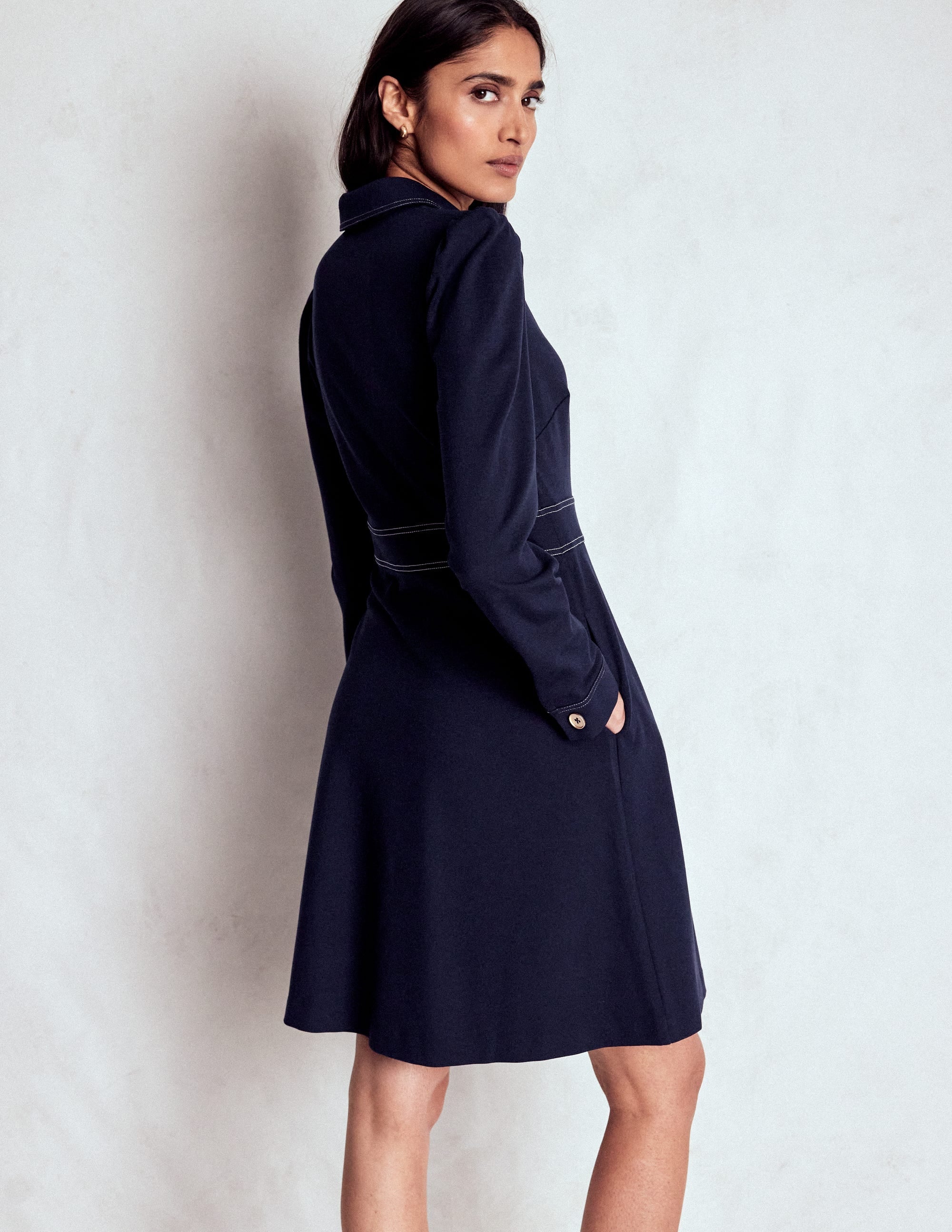Nicolette Long Sleeve Dress-Navy