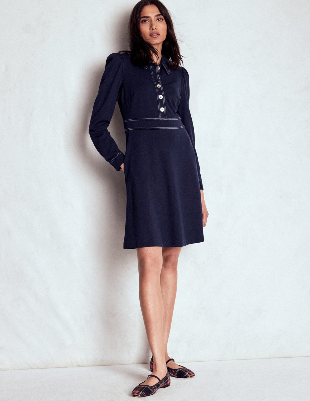 Nicolette Long Sleeve Dress-Navy