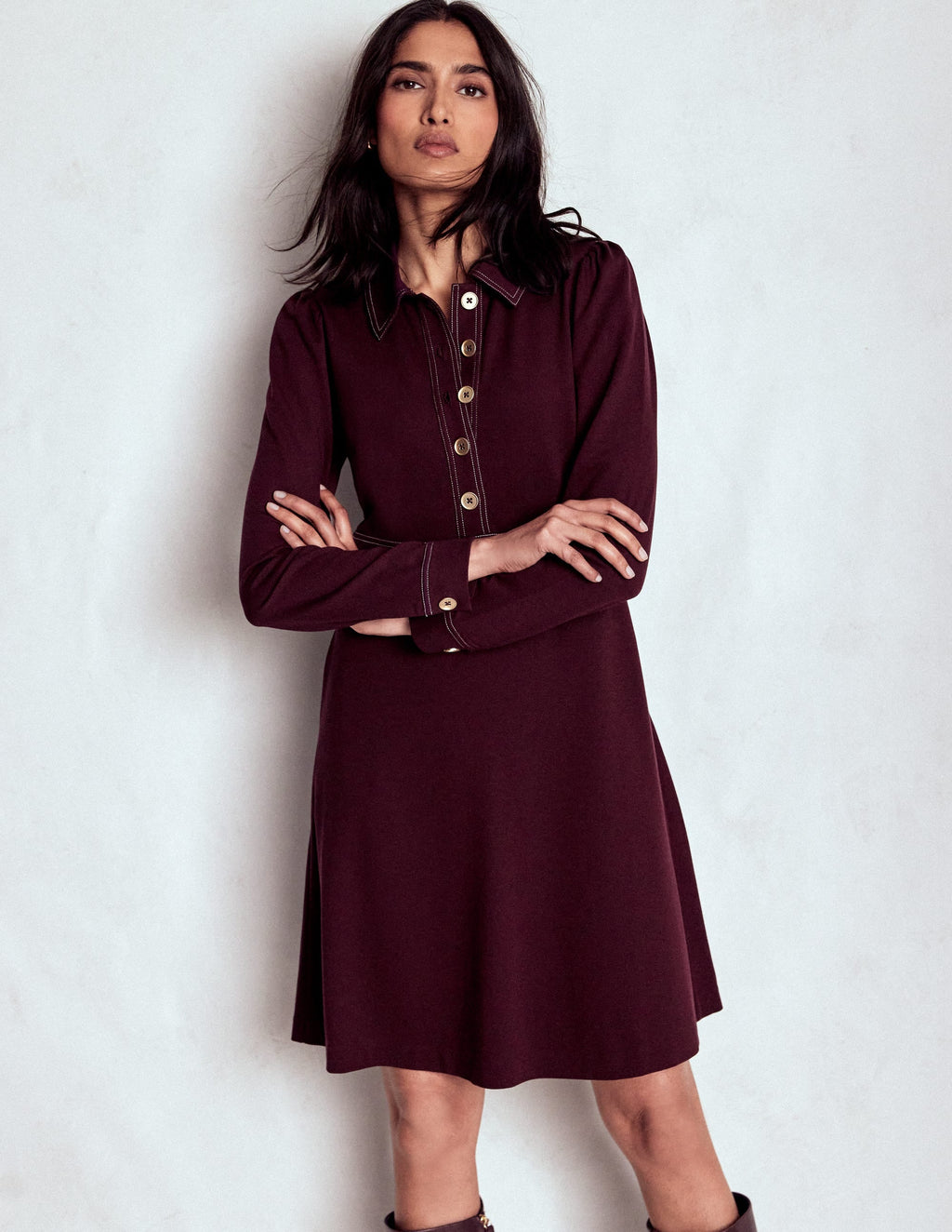 Nicolette Long Sleeve Dress-Dark Cherry