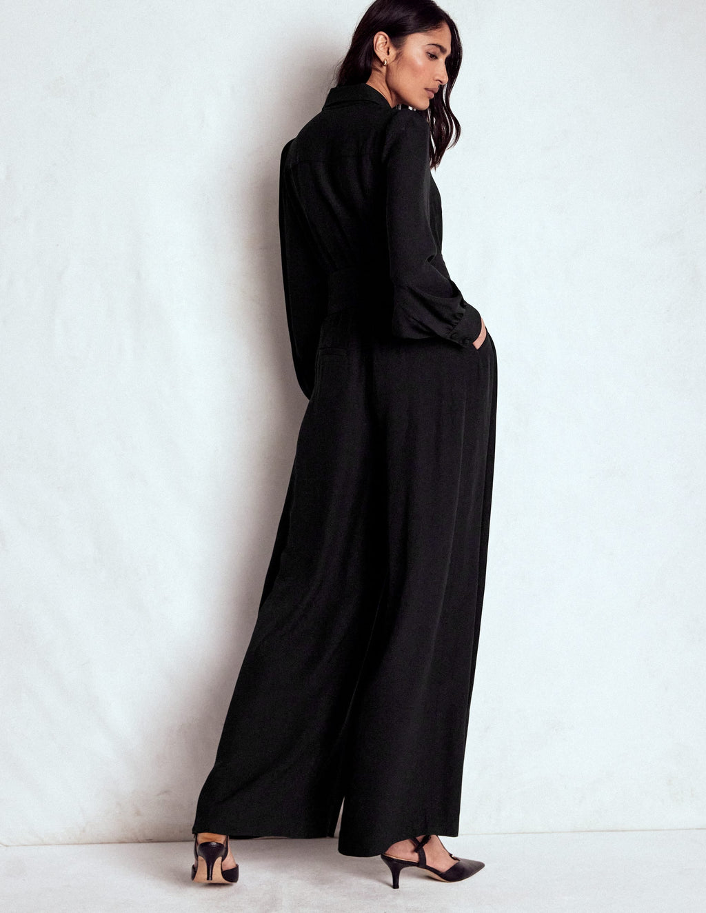 Button Up Palazzo Jumpsuit-Black