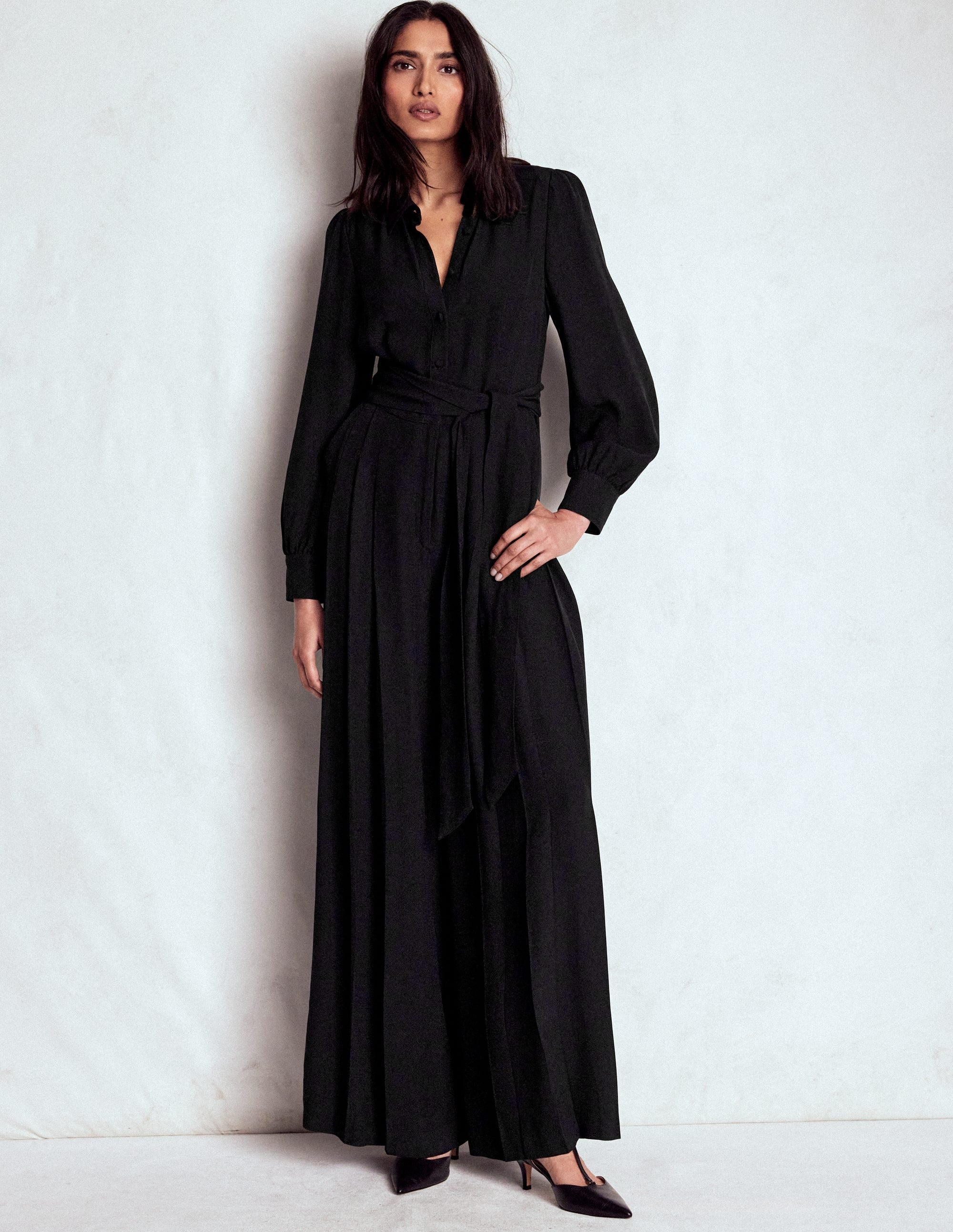 Button Up Palazzo Jumpsuit-Black