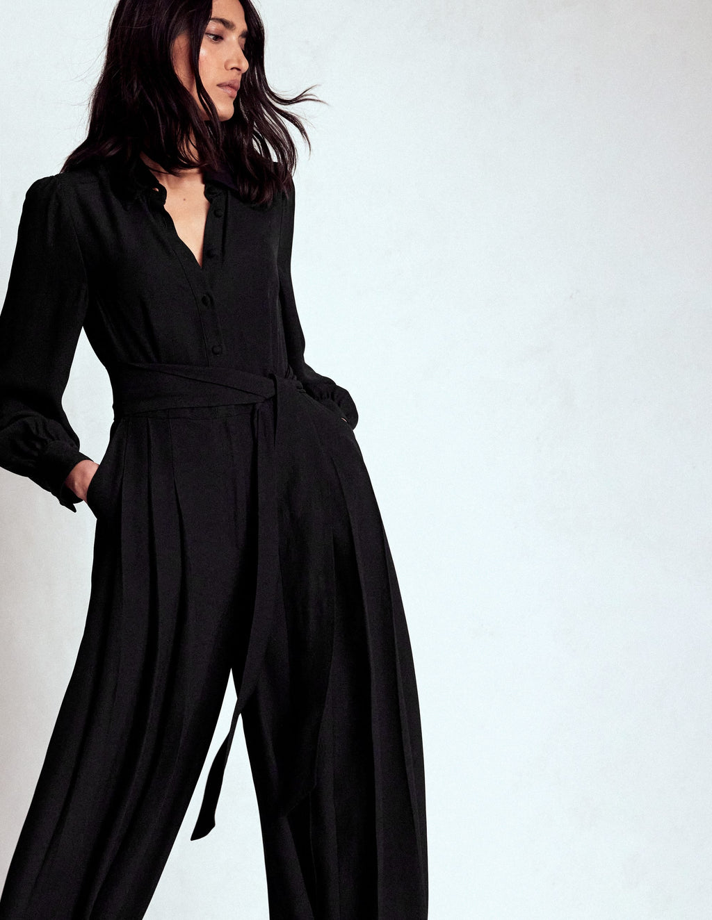 Button Up Palazzo Jumpsuit-Black