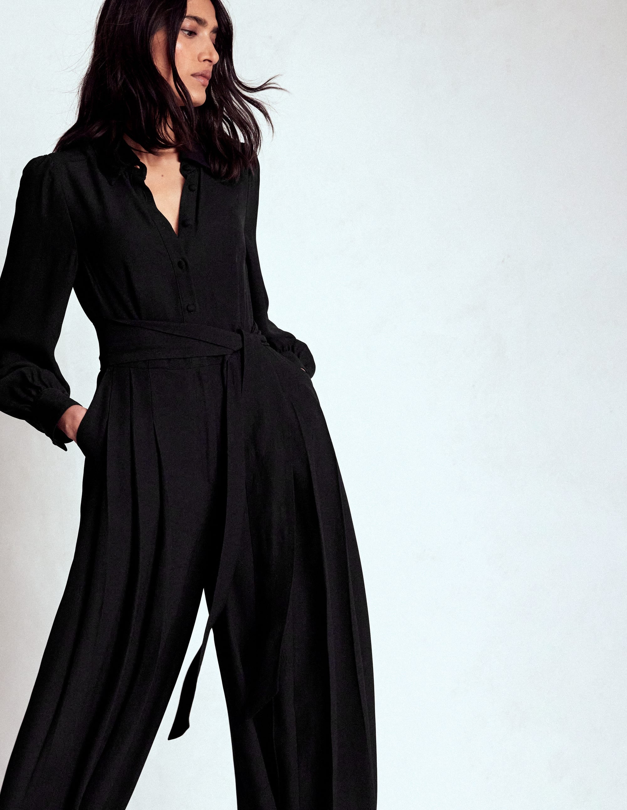 Button Up Palazzo Jumpsuit-Black