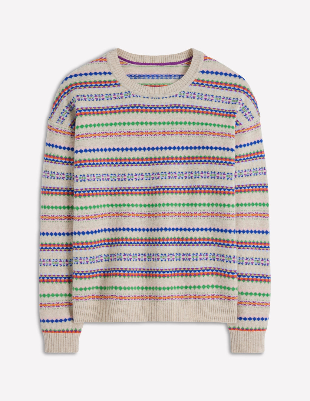 Lydia Cashmere Jumper-Oatmeal Melange Fair Isle