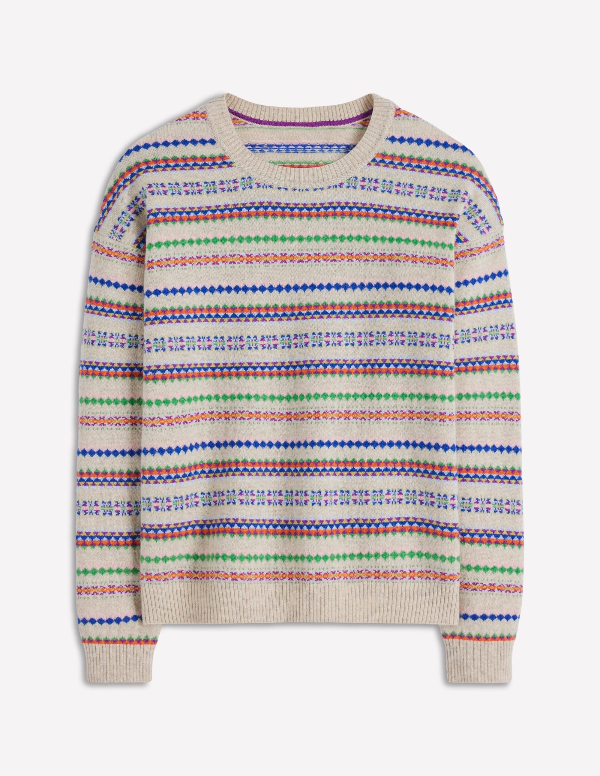 Lydia Cashmere Jumper-Oatmeal Melange Fair Isle