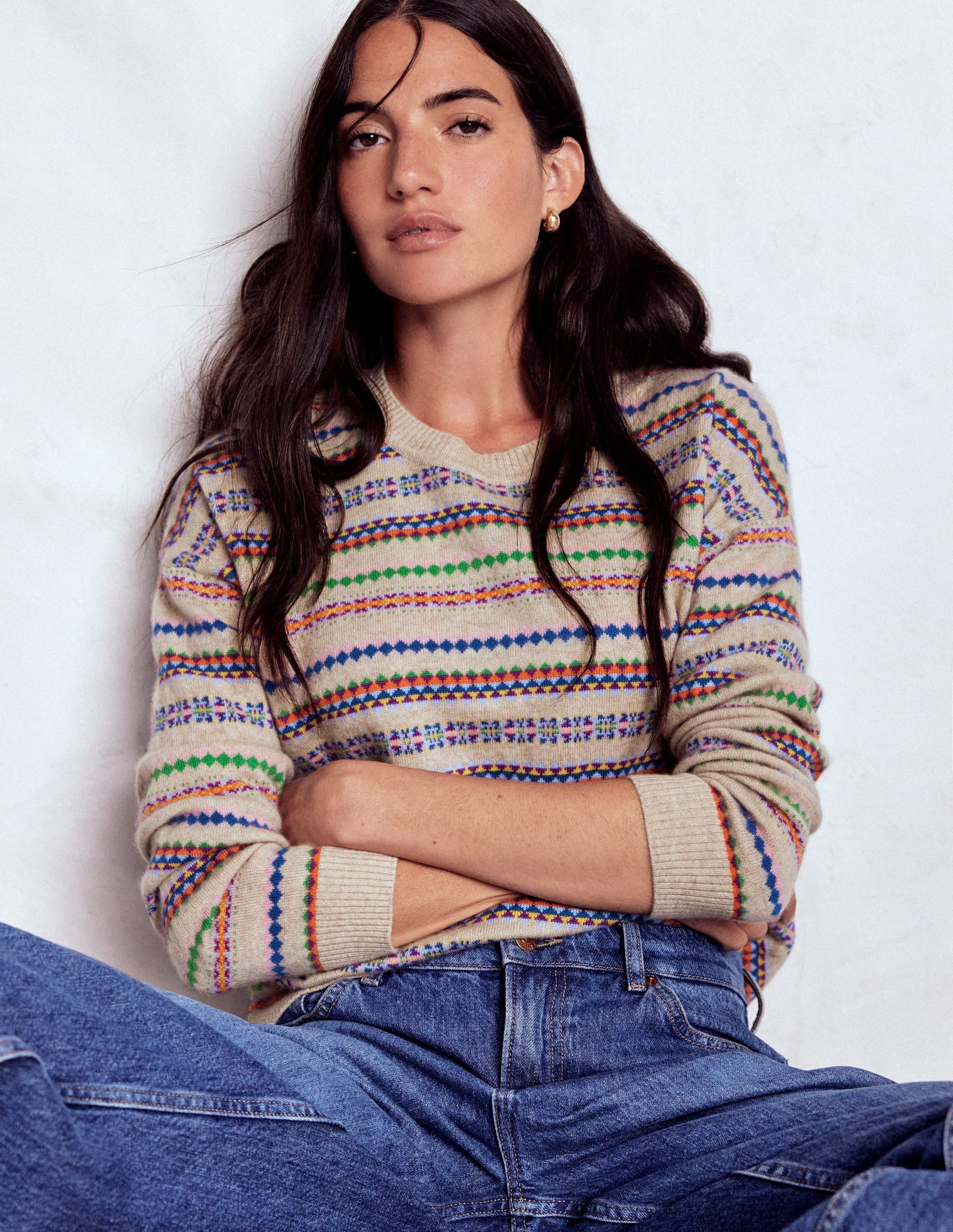 Lydia Cashmere Jumper-Oatmeal Melange Fair Isle