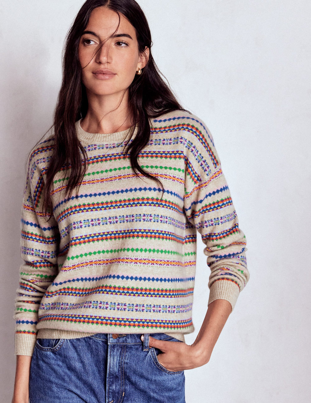 Lydia Cashmere Jumper-Oatmeal Melange Fair Isle