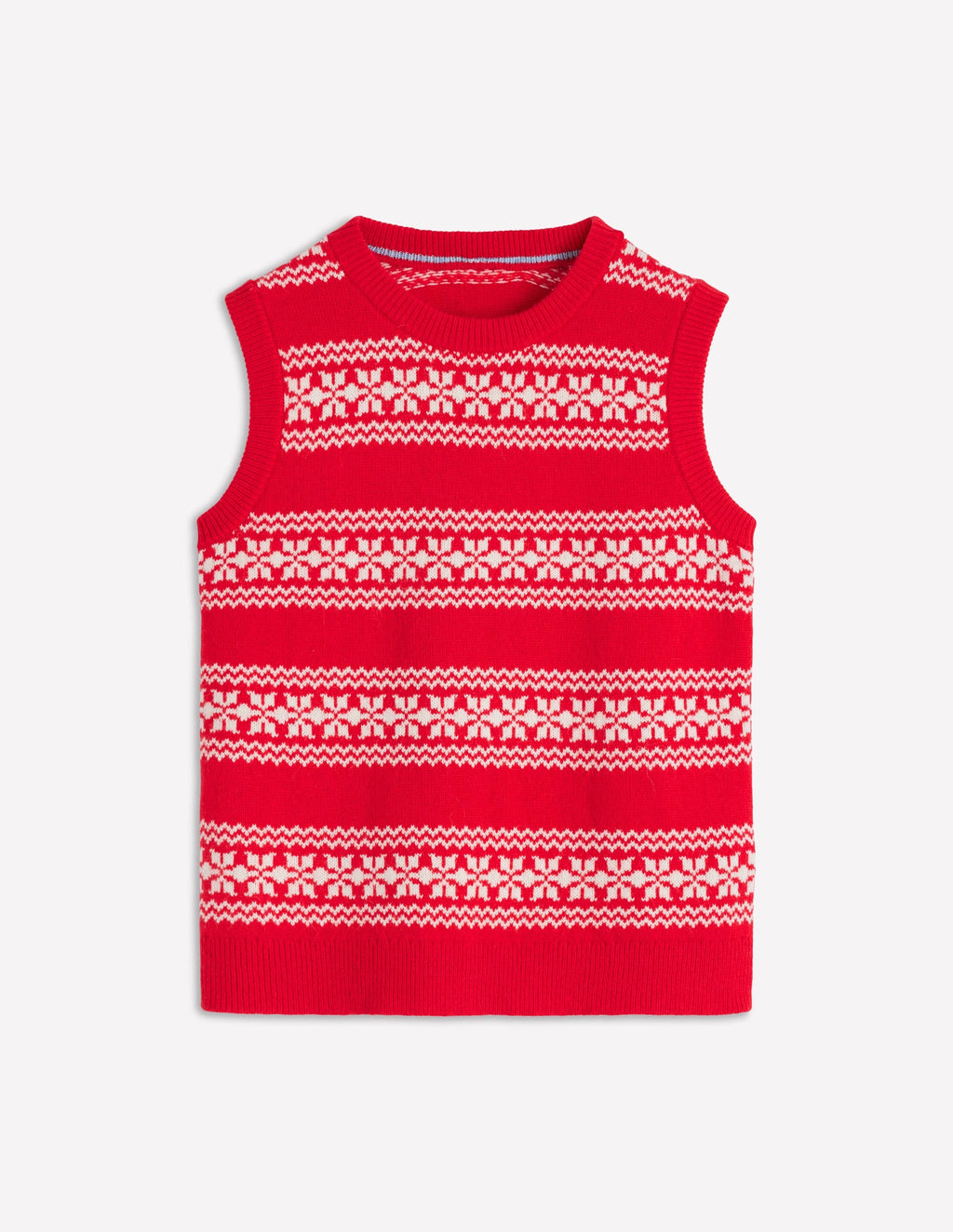 Edie Fair Isle Vest-Poppy Red, Warm Ivory