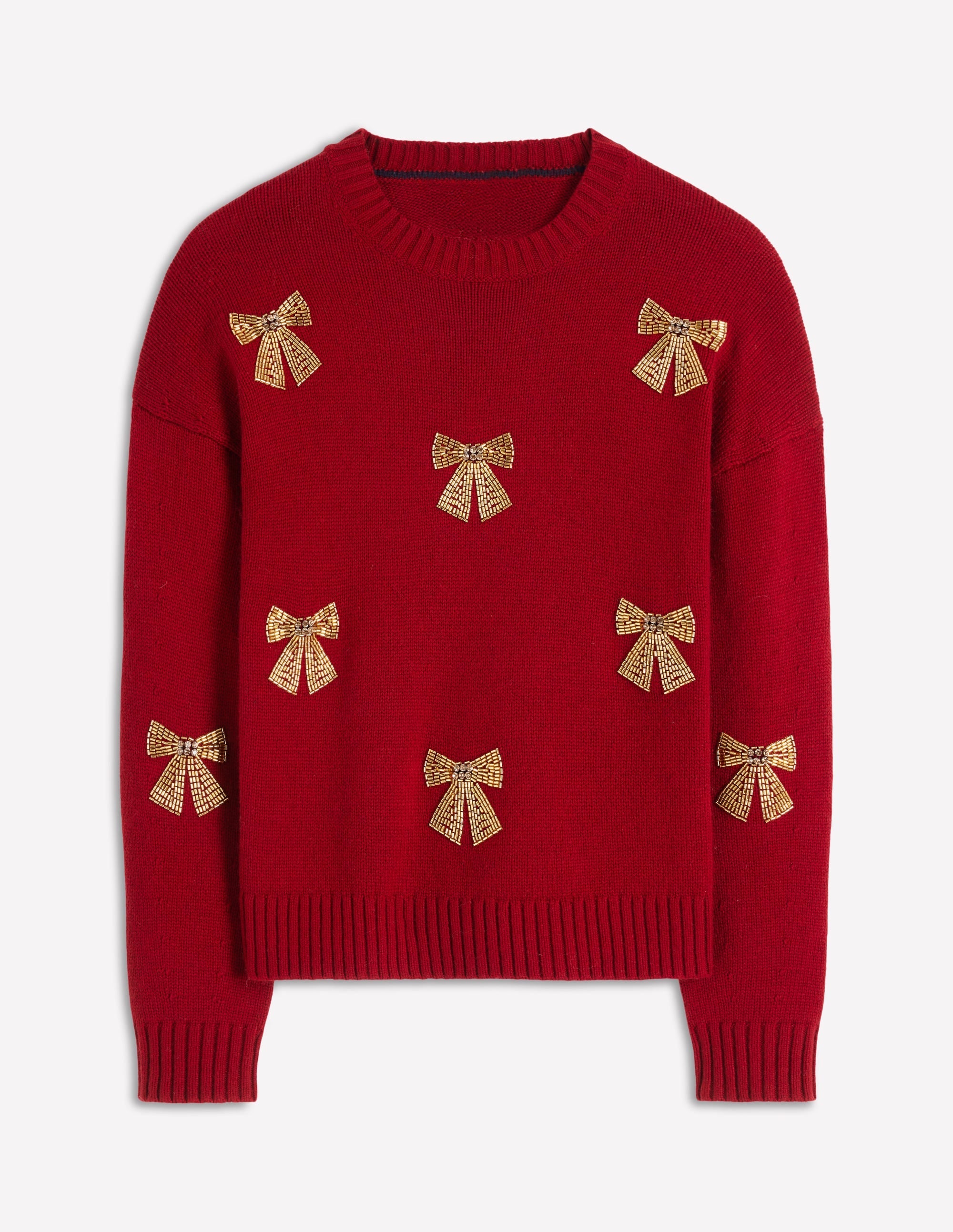 Natalie Embroidered Sweater-Red, Embellished Bows