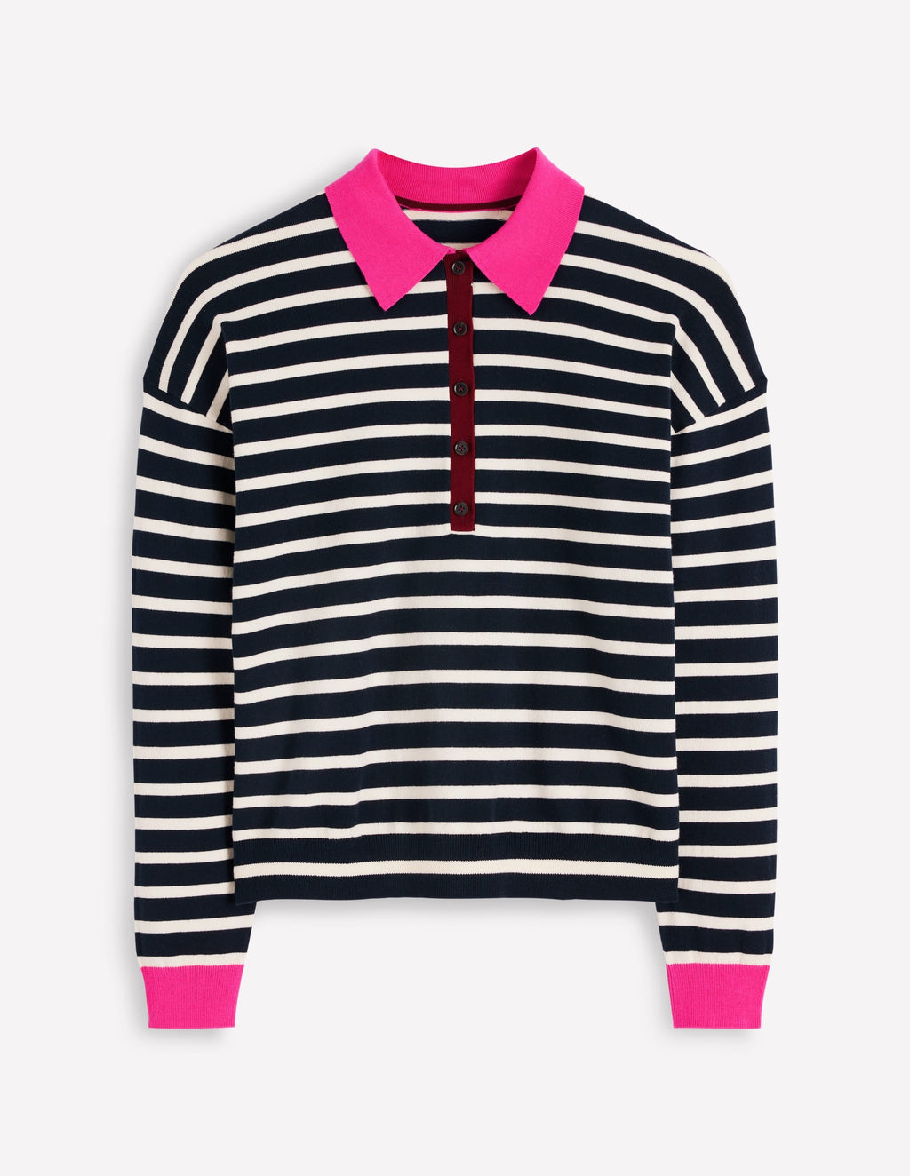 Lara Cotton Henley Jumper-Navy Stripe