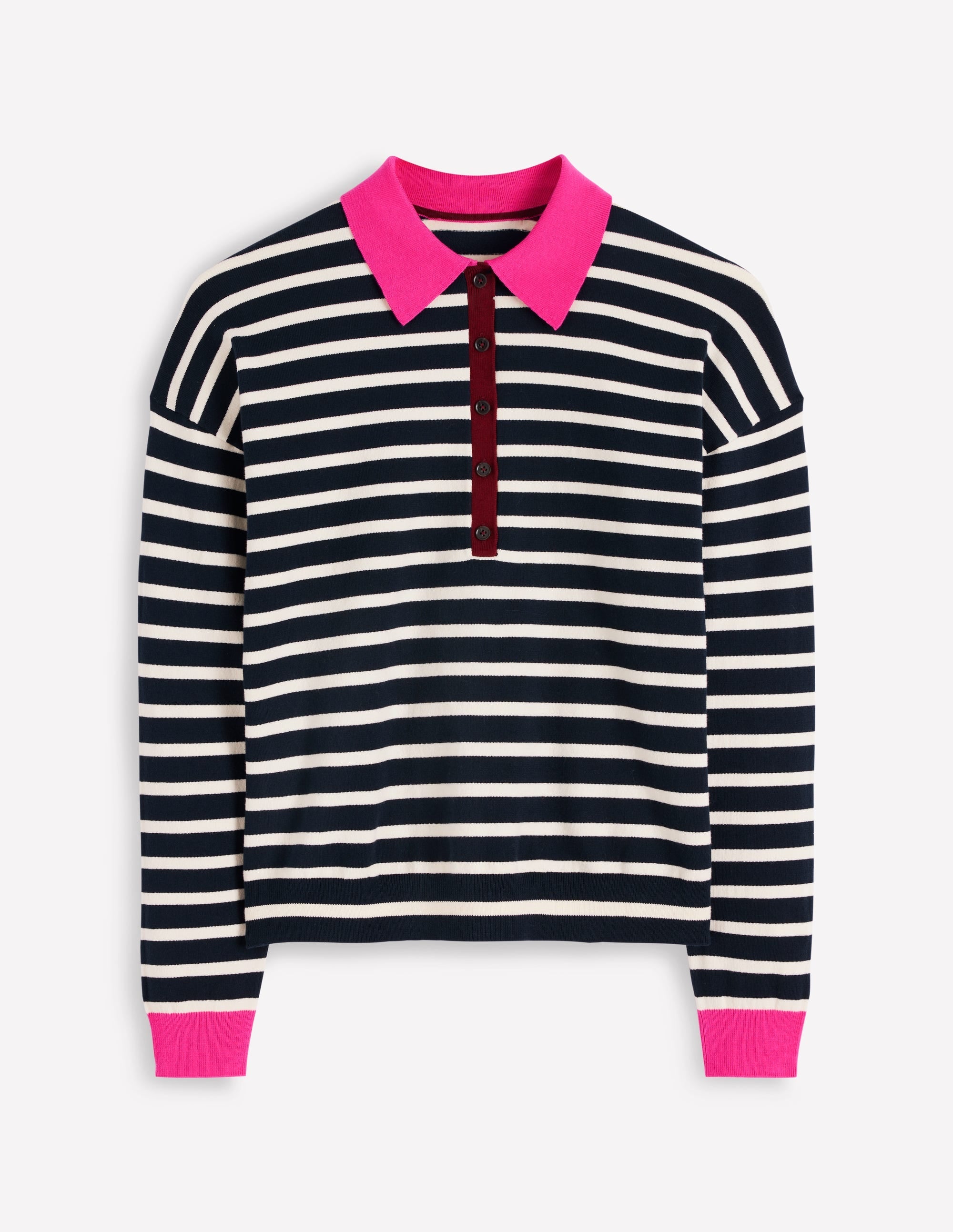 Lara Cotton Henley Jumper-Navy Stripe