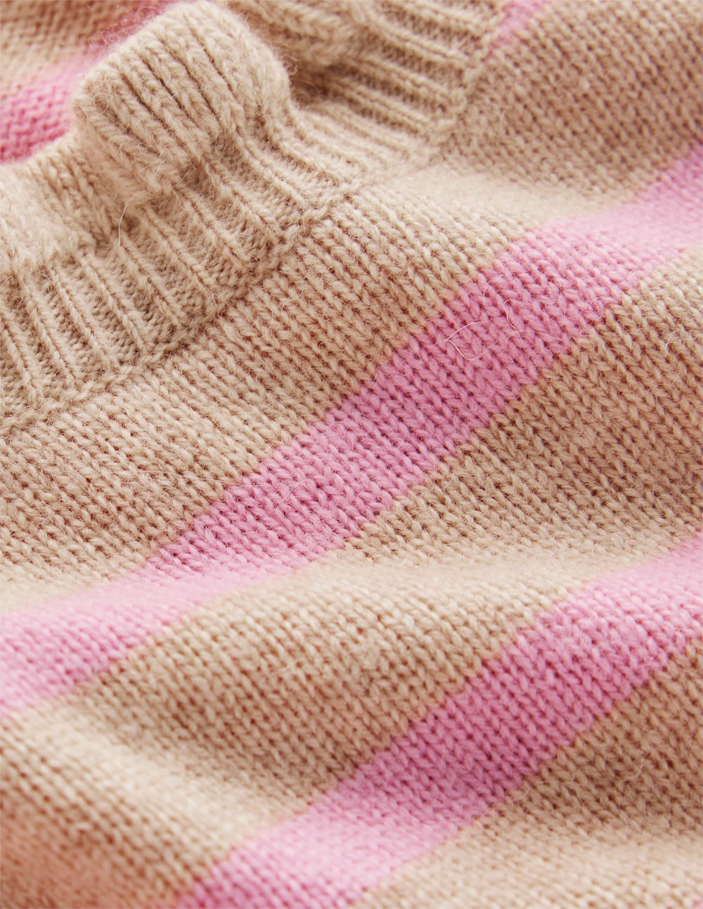 Fae Fair Isle Frilled Sweater-Camel, Pink Stripe