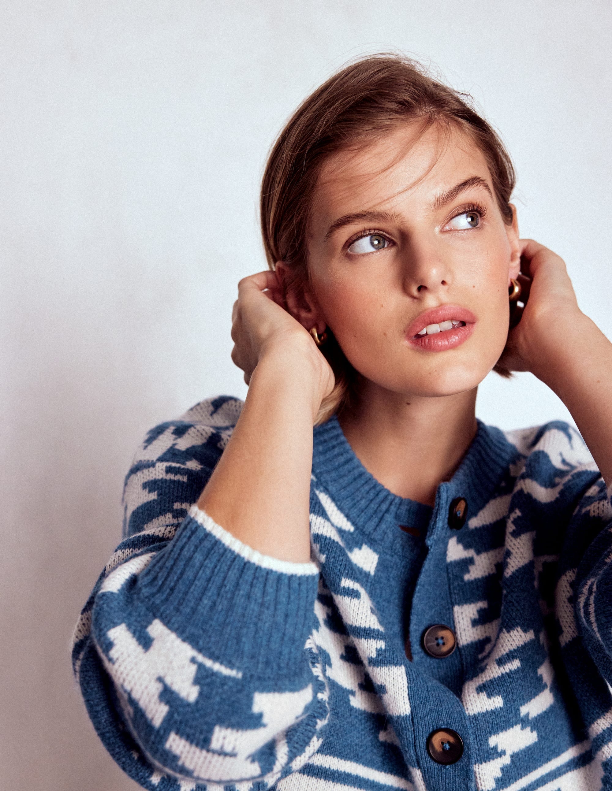 Abi Jacquard Cardigan-Denim Blue Aztec