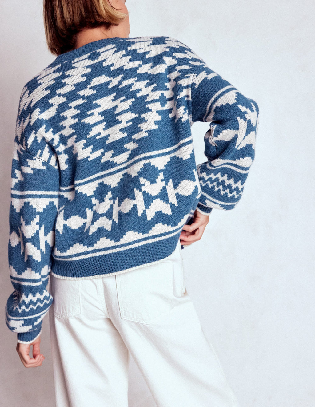 Abi Jacquard Cardigan-Denim Blue Aztec