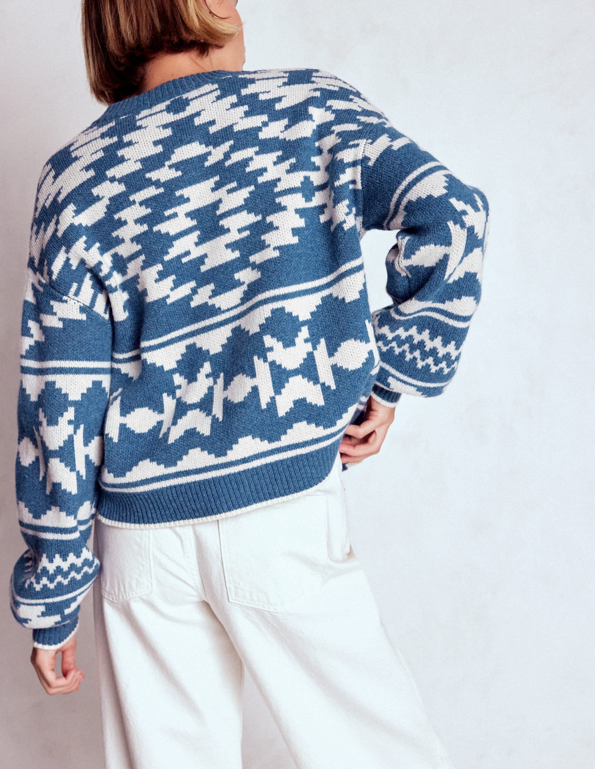 Abi Jacquard Cardigan-Denim Blue Aztec