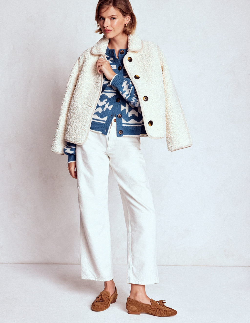 Abi Jacquard Cardigan-Denim Blue Aztec