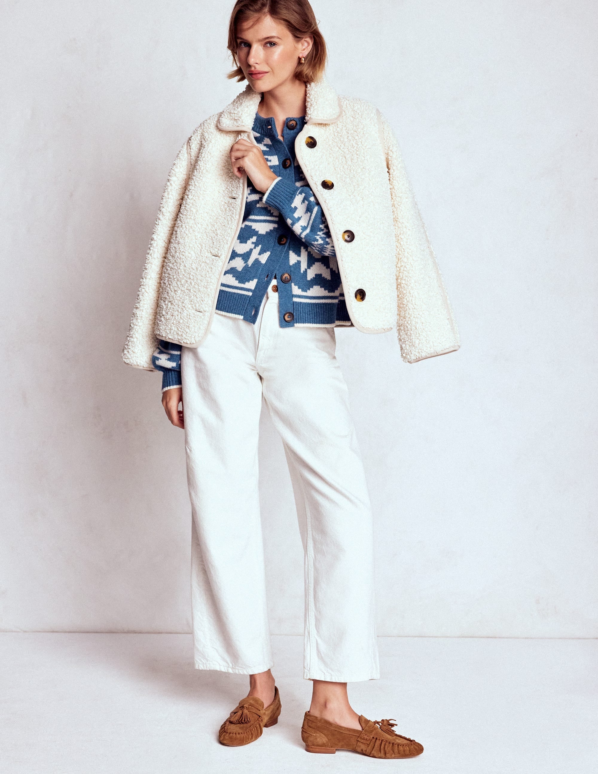 Abi Jacquard Cardigan-Denim Blue Aztec